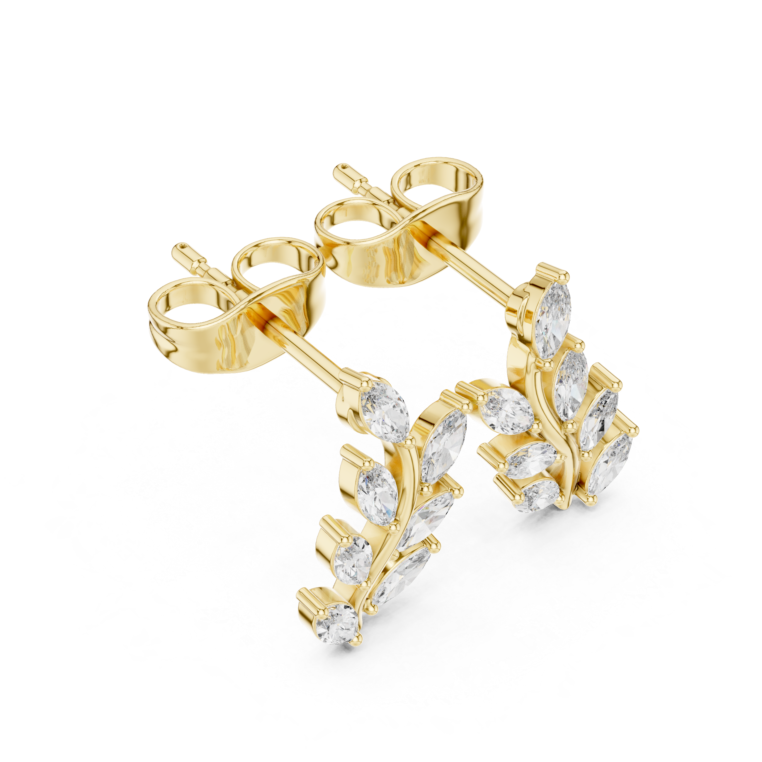 Leaf Climber Moissanite Earrings, 925 Sterling Silver, Marquise Botanical Studs
