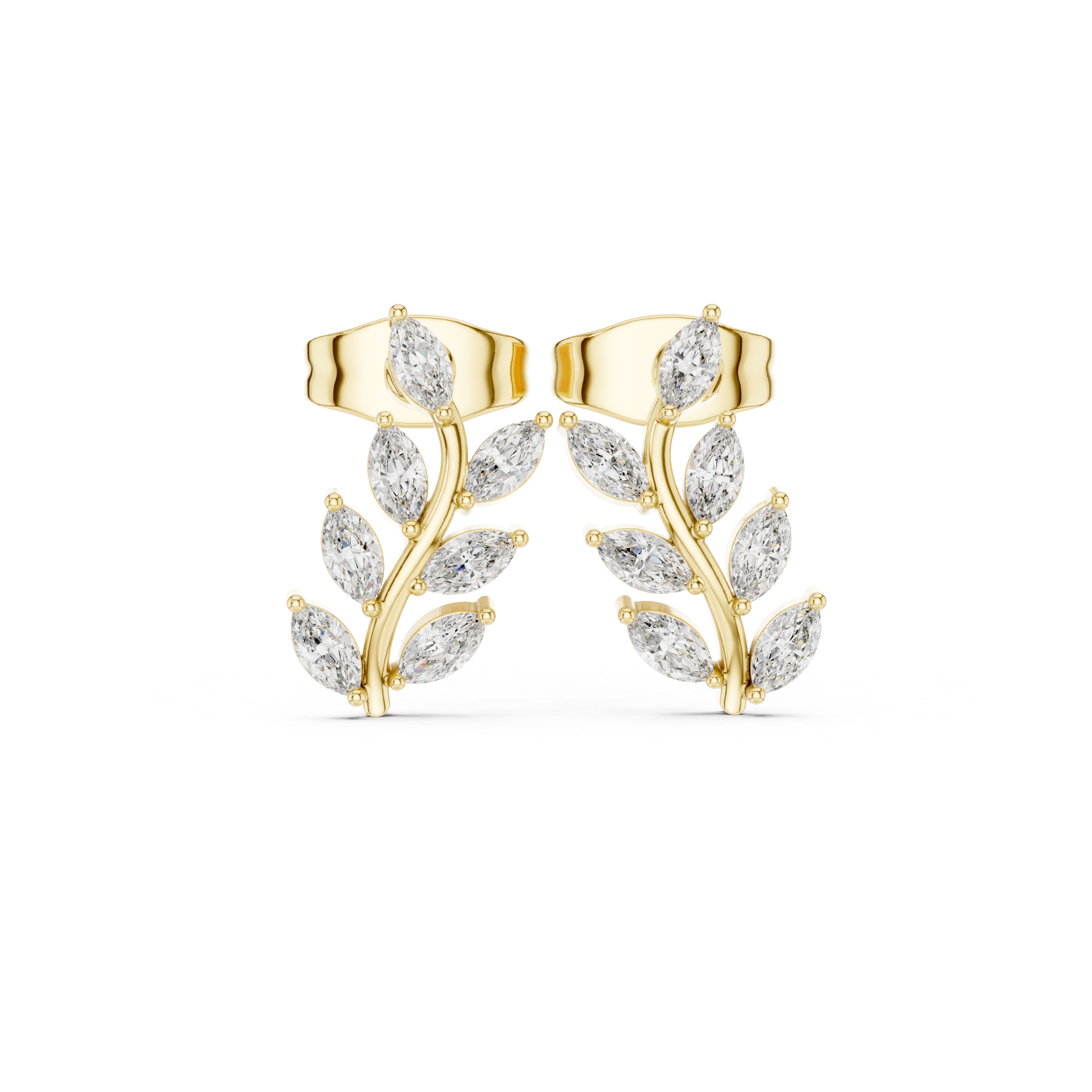 Leaf Climber Moissanite Earrings, 925 Sterling Silver, Marquise Botanical Studs