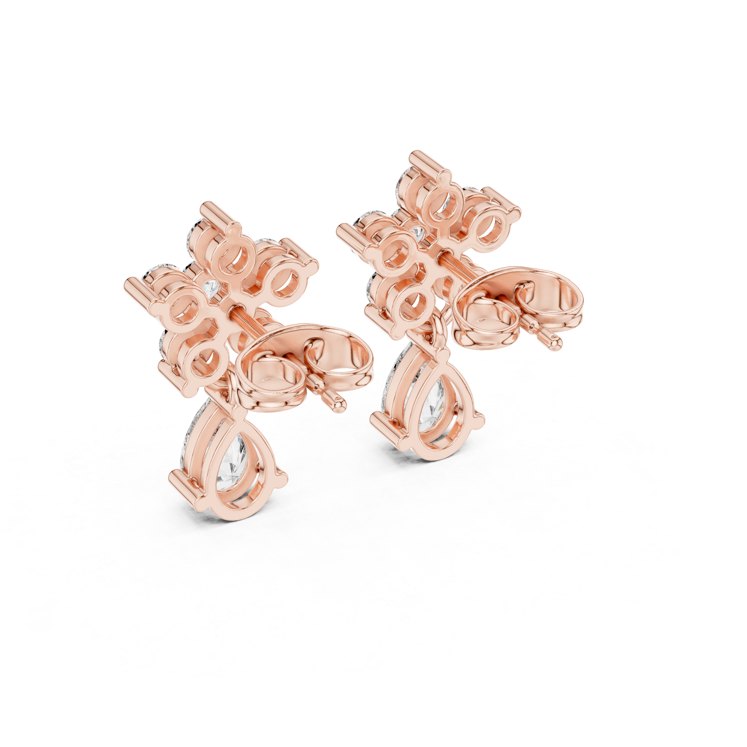 Dainty Moissanite Flower Drop Earrings, 925 Sterling Silver, Pear Cut Dangle