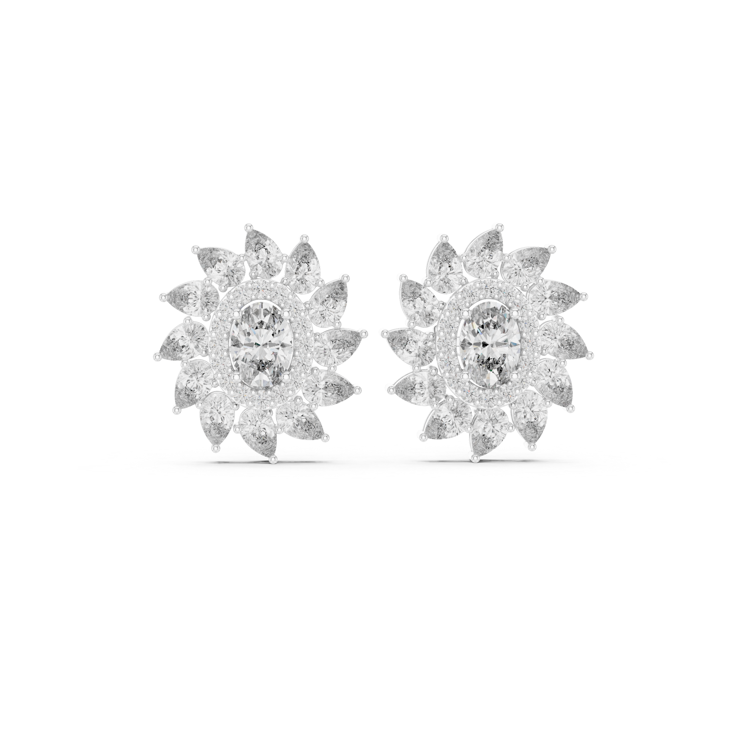 Sunflower Moissanite Earrings, Sterling Silver Starburst Art Deco Statement Bridal Jewelry