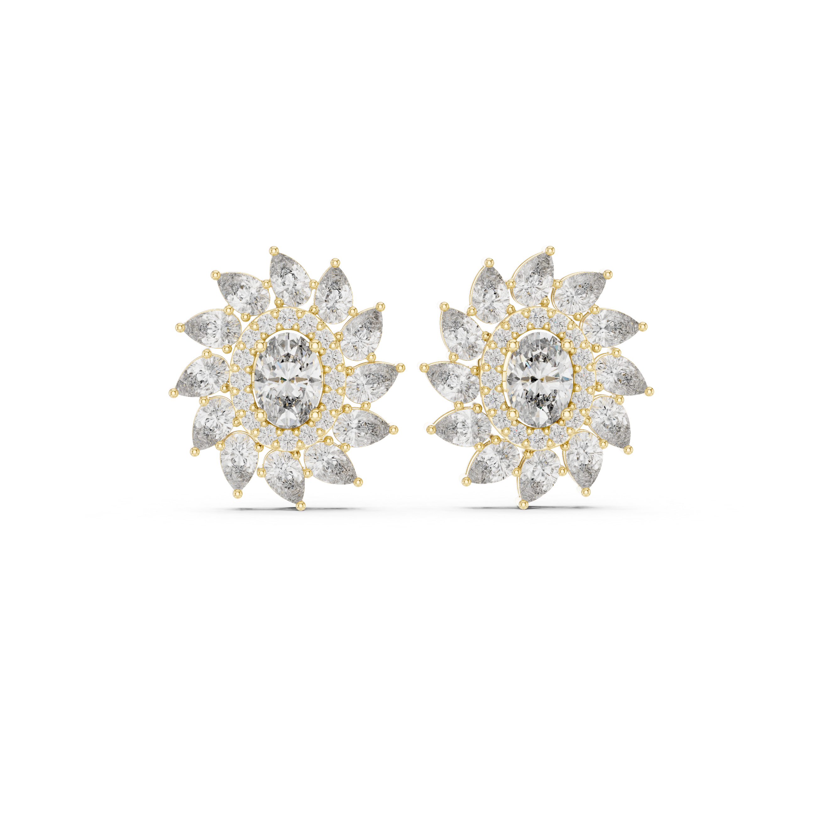 Sunflower Moissanite Earrings, Sterling Silver Starburst Art Deco Statement Bridal Jewelry