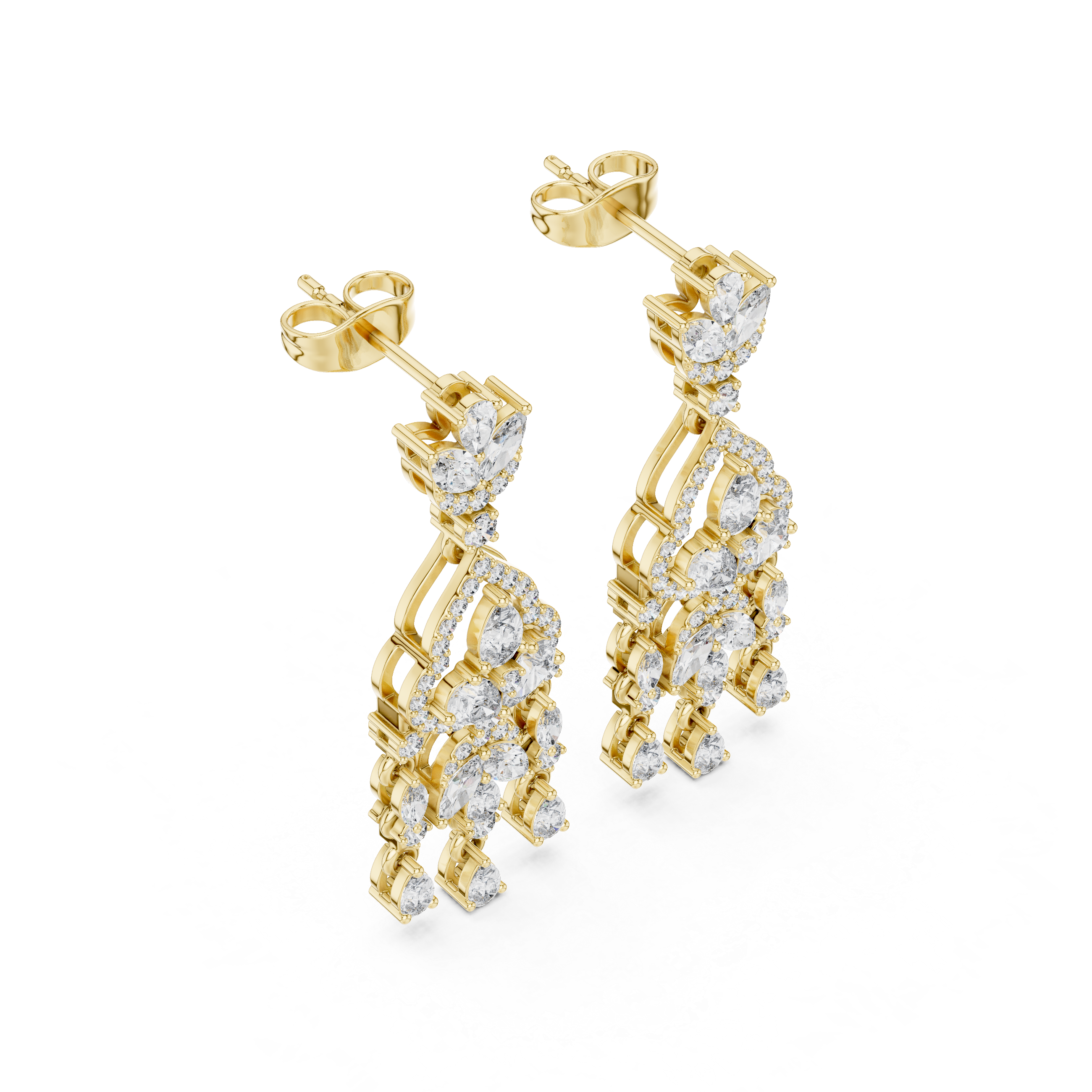 Chandelier Moissanite Earrings, Sterling Silver Dangle, Marquise Pear Cut Bridal Statement