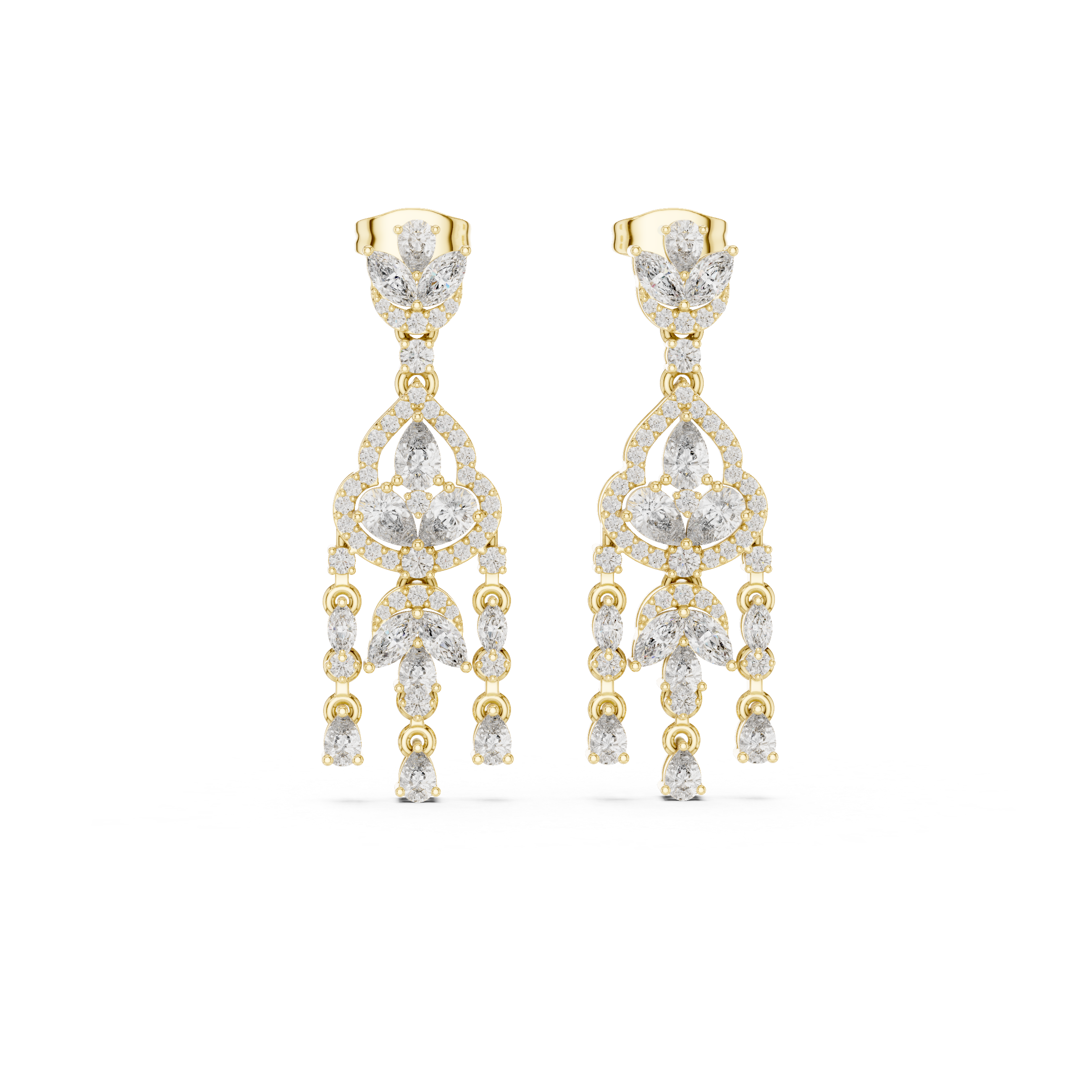 Chandelier Moissanite Earrings, Sterling Silver Dangle, Marquise Pear Cut Bridal Statement