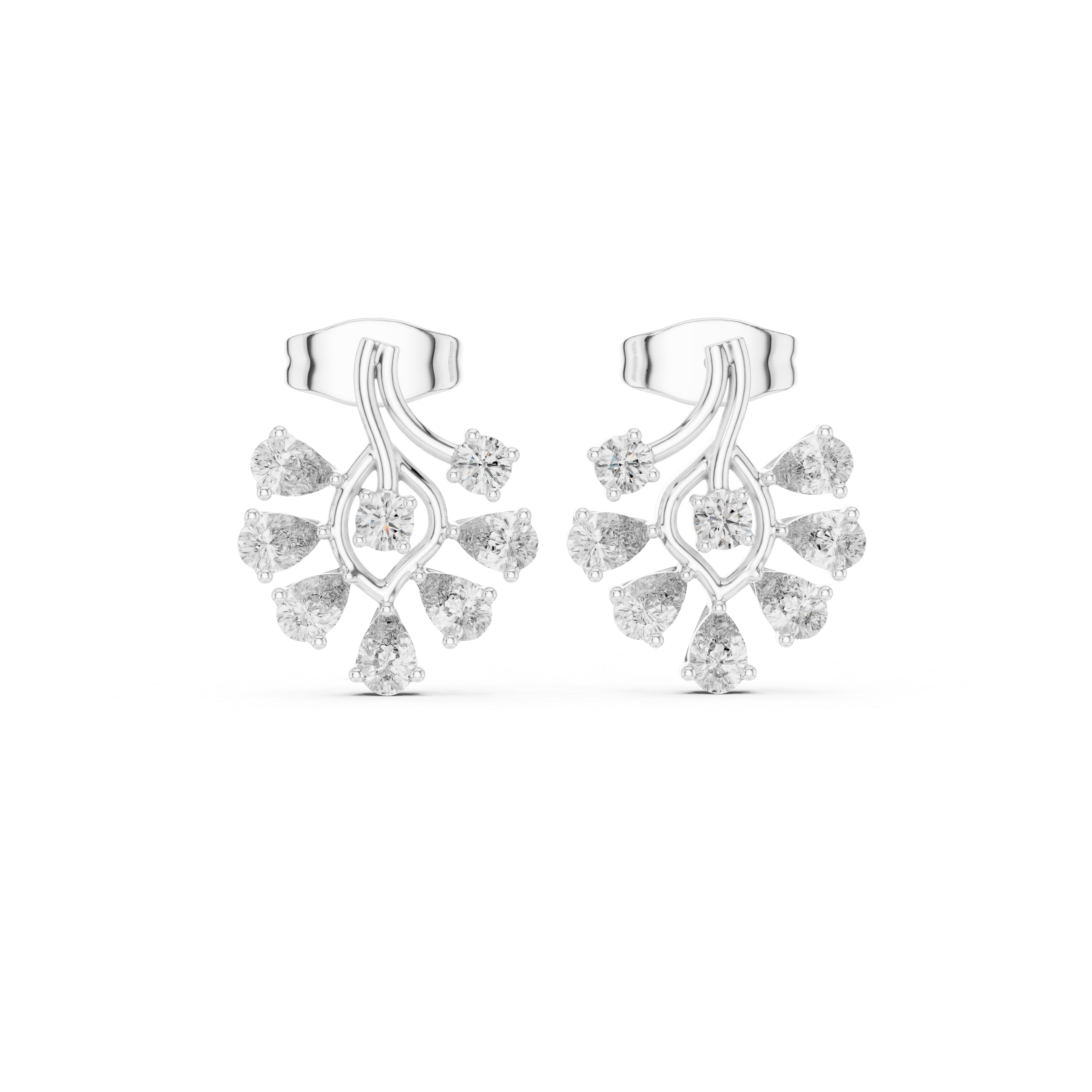 Pear Cut Moissanite Earrings, 925 Sterling Silver Ear Jackets, Modern Bridal Fan Shape