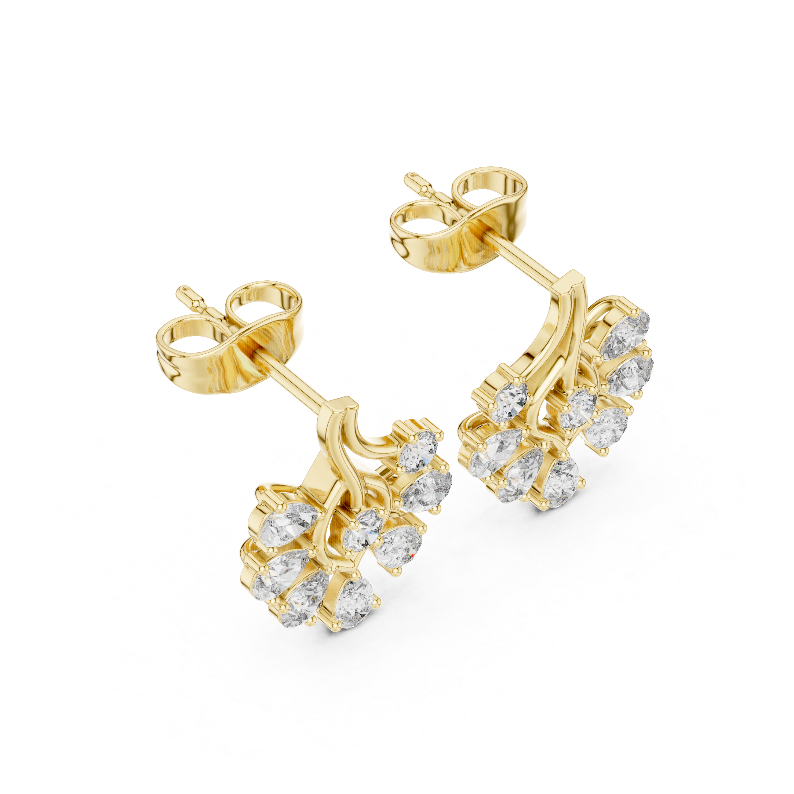 Pear Cut Moissanite Earrings, 925 Sterling Silver Ear Jackets, Modern Bridal Fan Shape