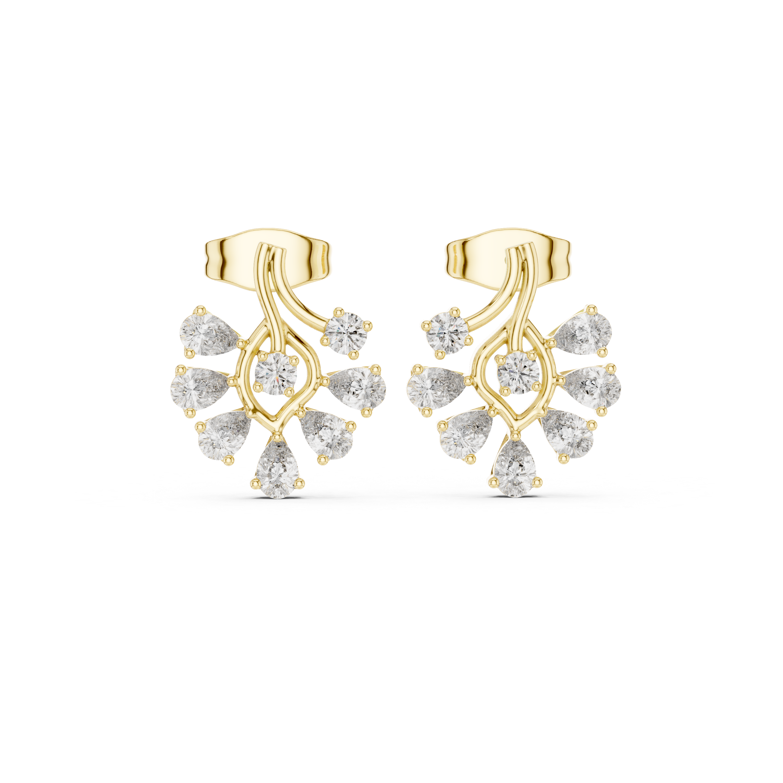 Pear Cut Moissanite Earrings, 925 Sterling Silver Ear Jackets, Modern Bridal Fan Shape