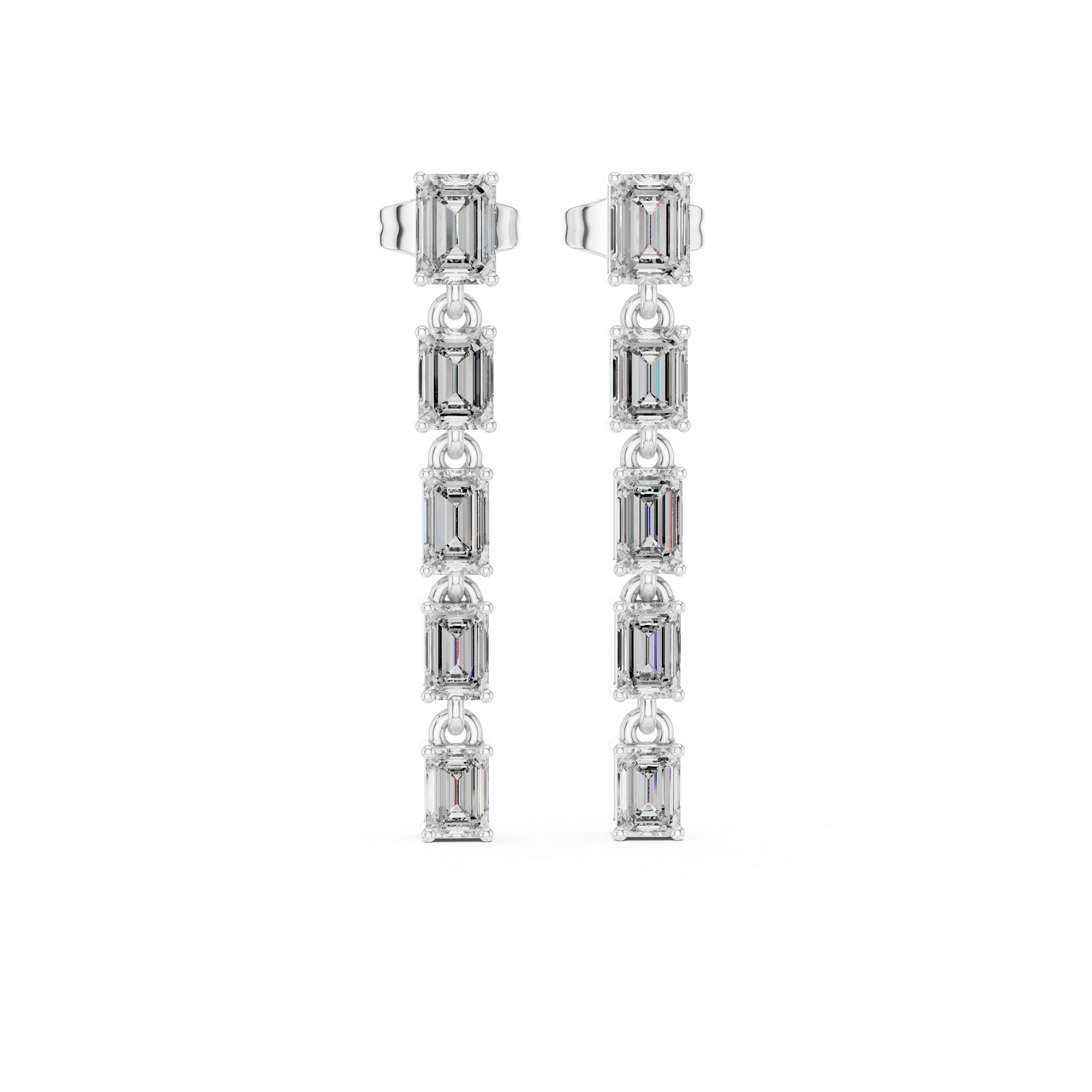 Linear Emerald Cut Moissanite Drop Earrings, 925 Sterling Silver, Modern Bridal