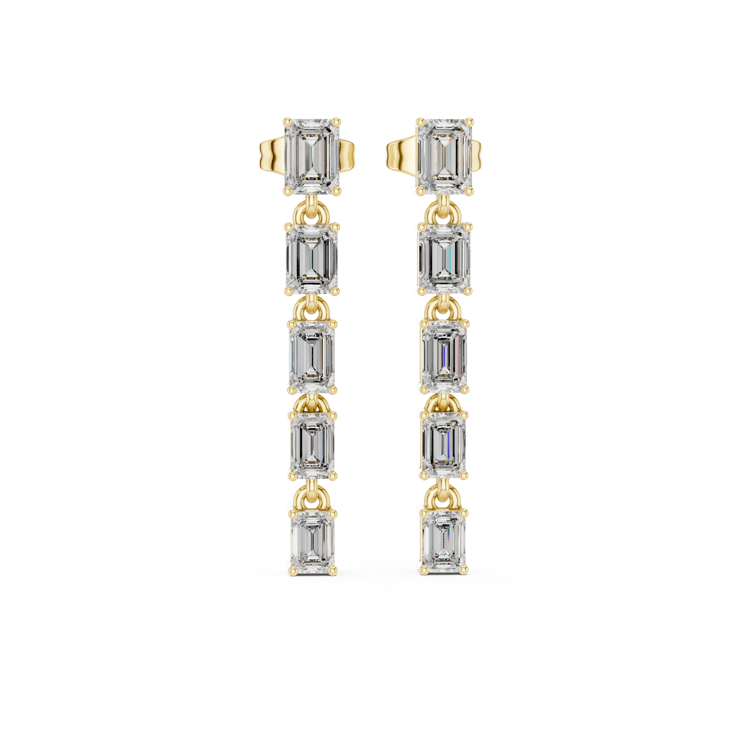Linear Emerald Cut Moissanite Drop Earrings, 925 Sterling Silver, Modern Bridal