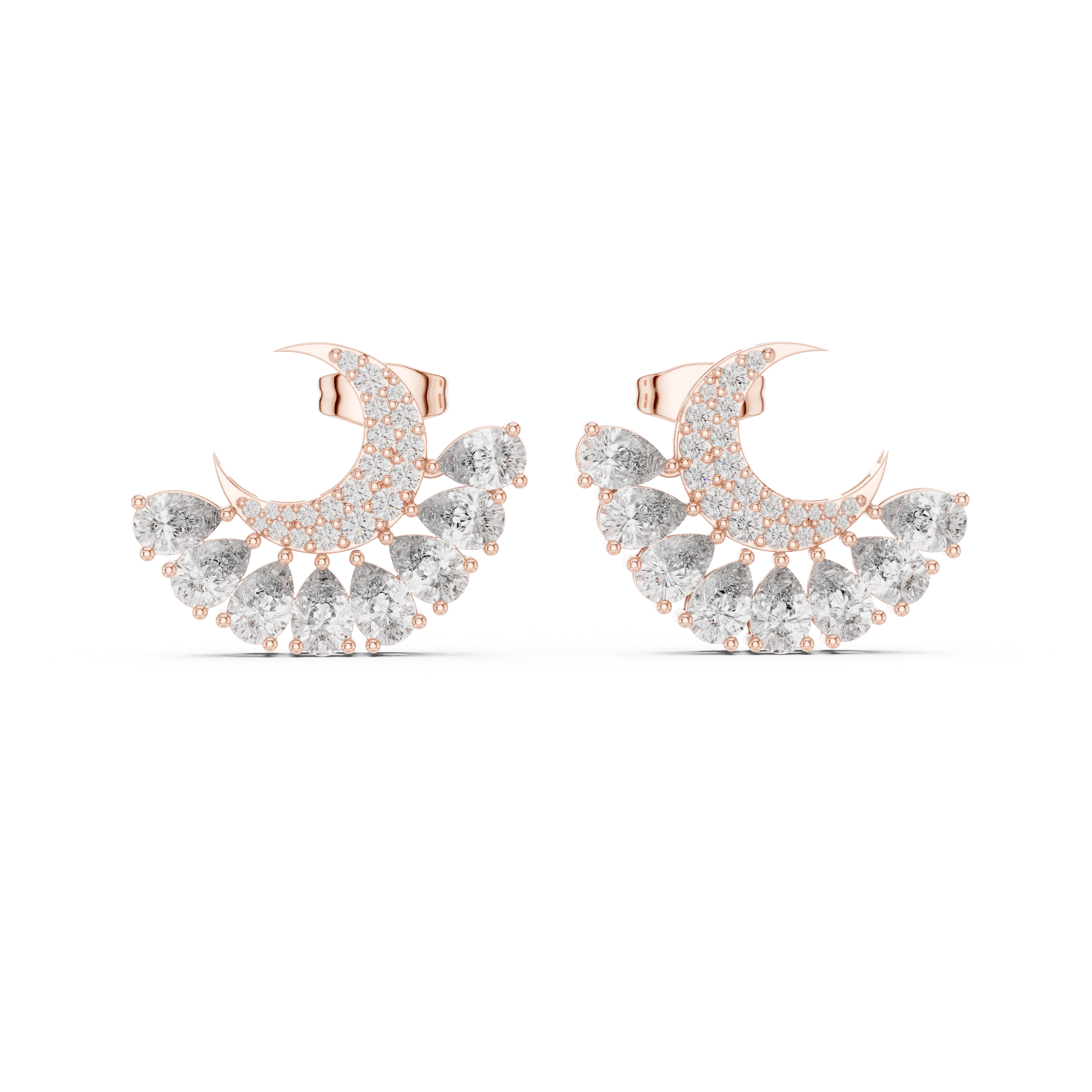 Crescent Moon Moissanite Earrings, 925 Sterling Silver, Pear Cut Celestial Studs