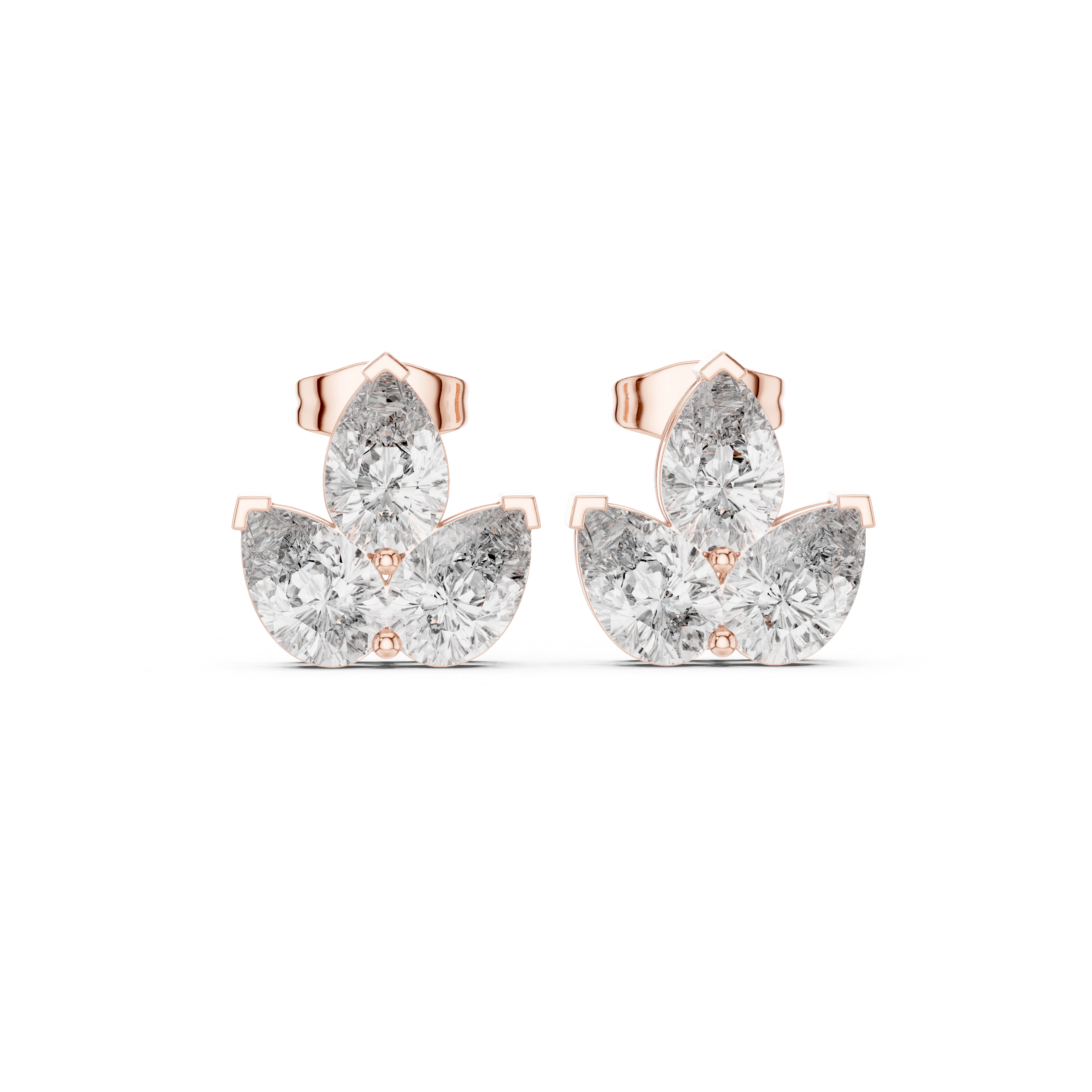 Sterling Silver Lotus Flower Moissanite Stud Earrings, Trio Bridal Sparkle
