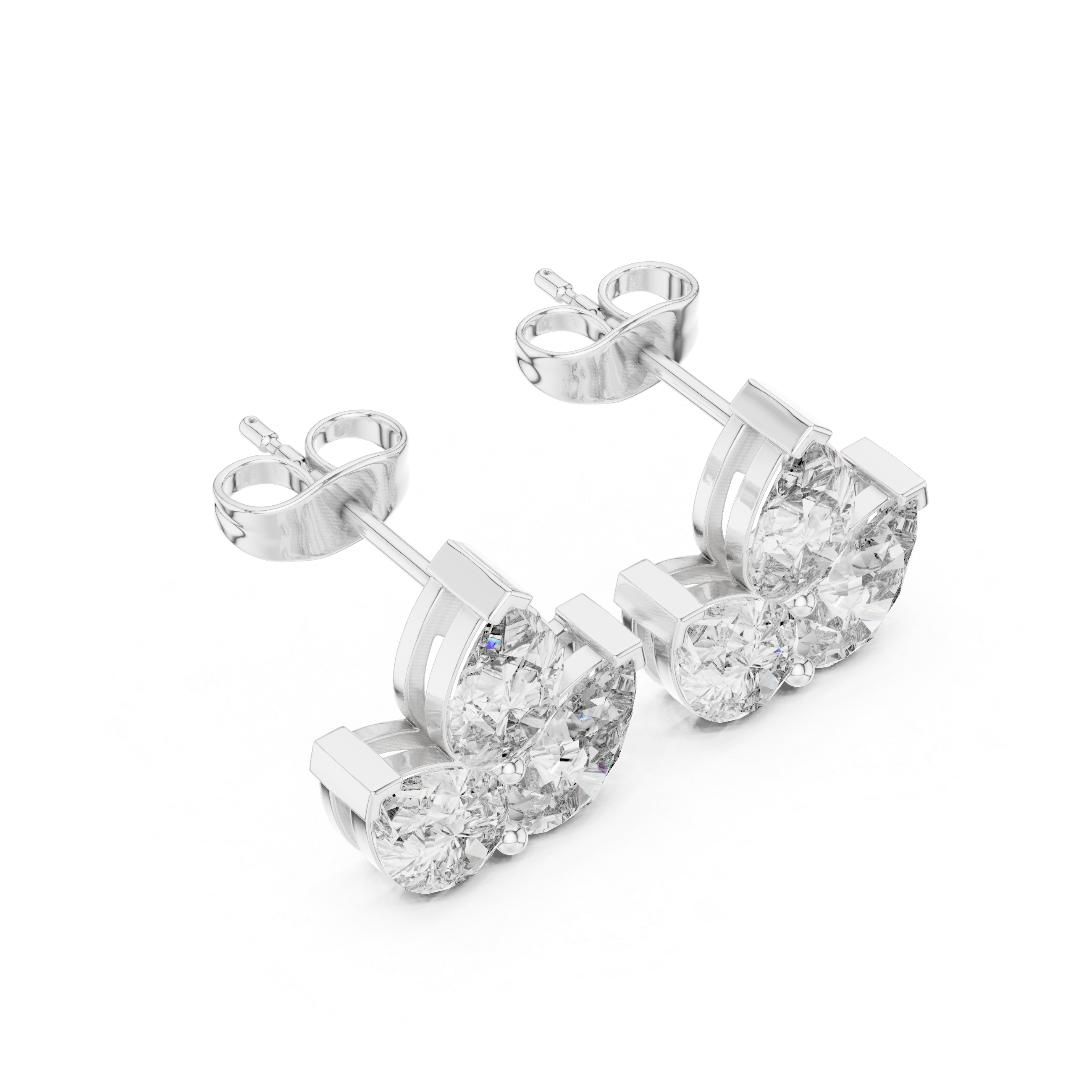 Sterling Silver Lotus Flower Moissanite Stud Earrings, Trio Bridal Sparkle