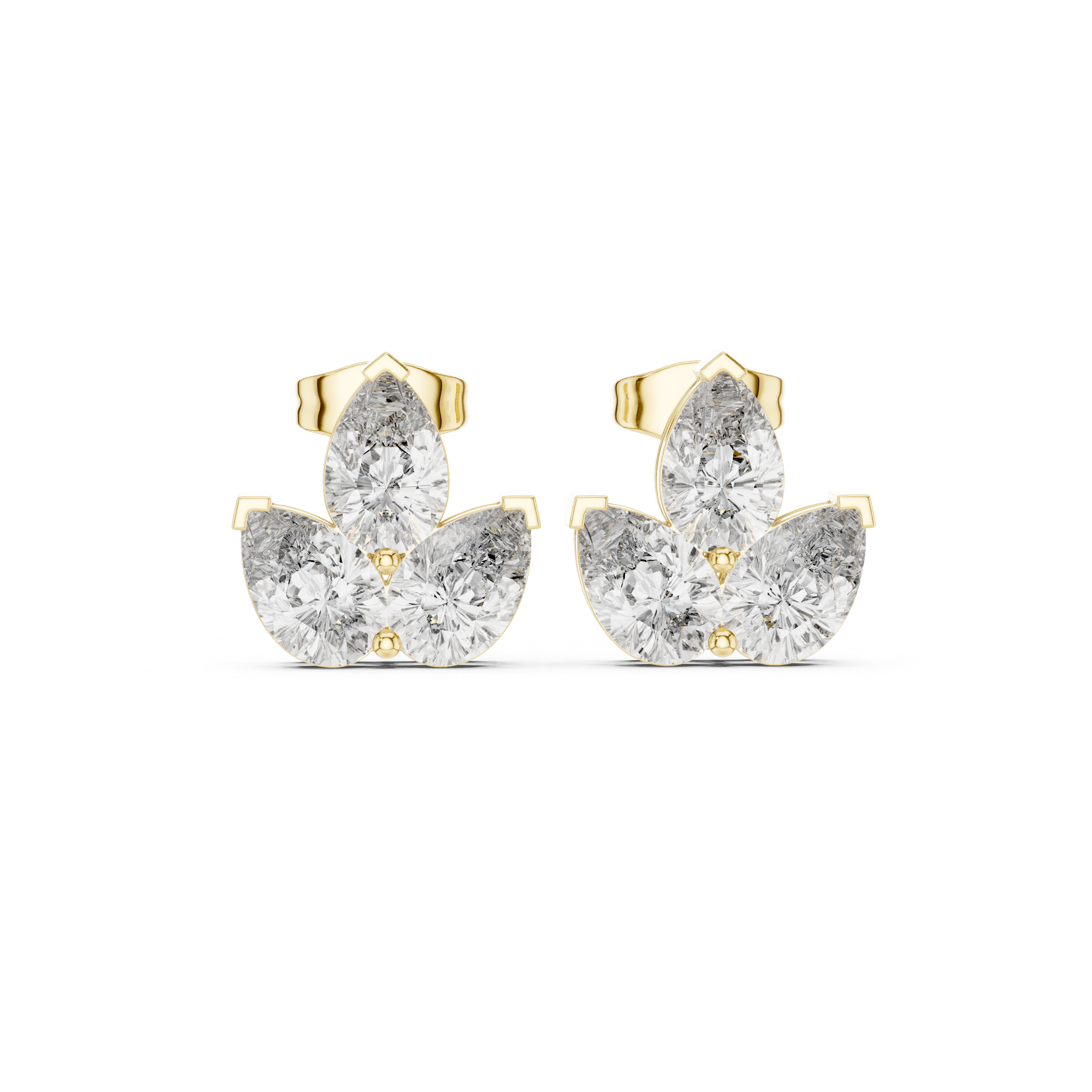 Sterling Silver Lotus Flower Moissanite Stud Earrings, Trio Bridal Sparkle
