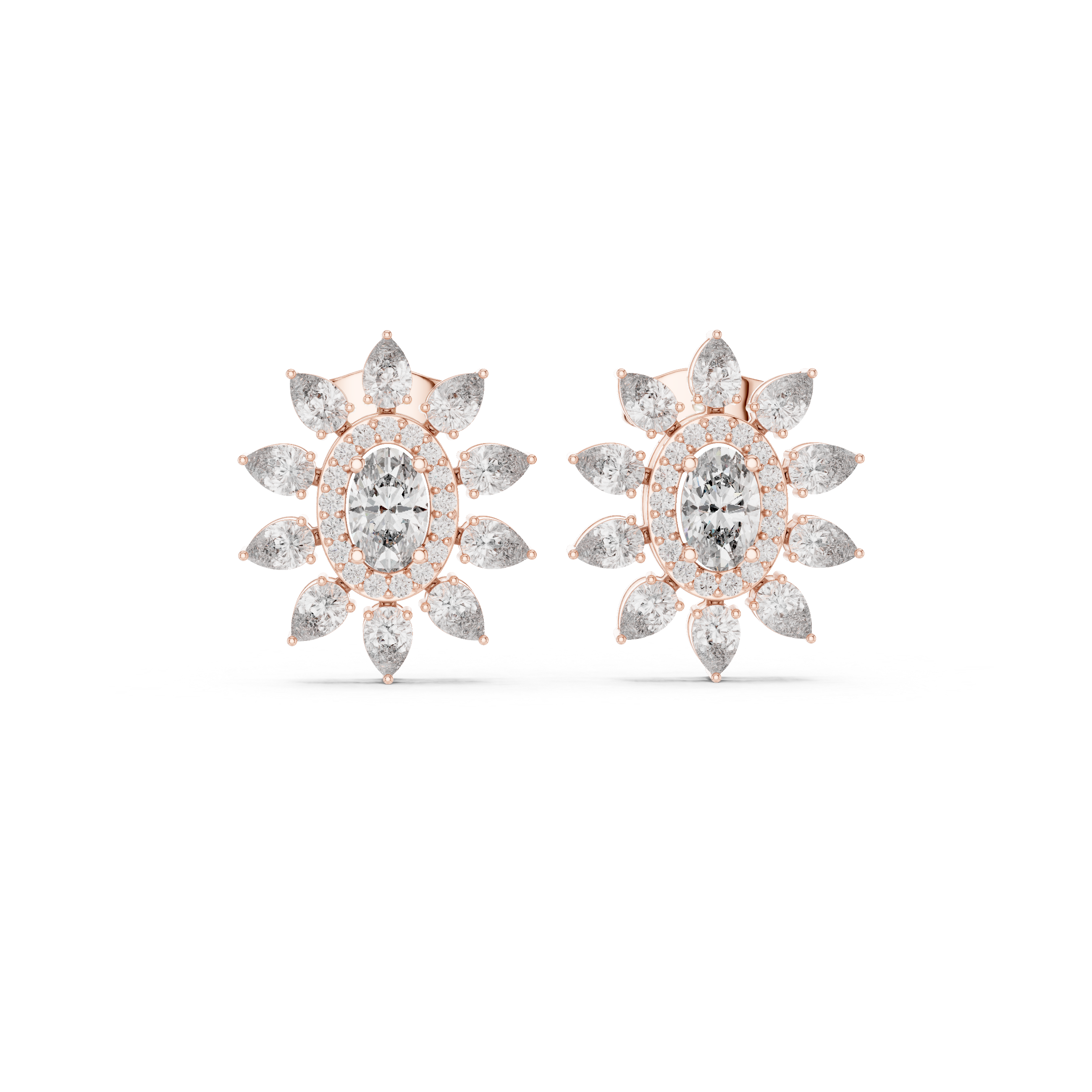 Oval Moissanite Flower Earrings, 925 Sterling Silver, Art Deco Halo Bridal