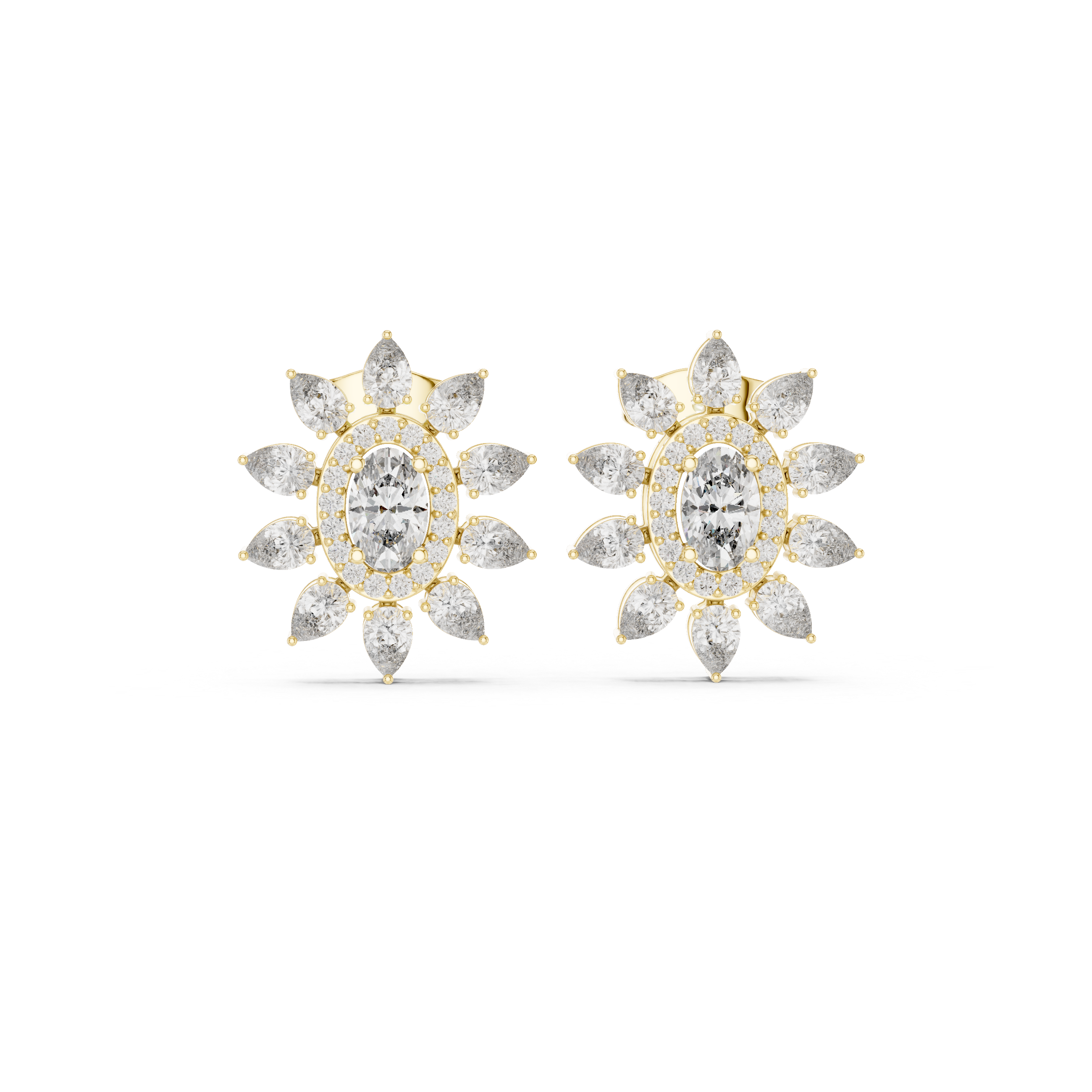 Oval Moissanite Flower Earrings, 925 Sterling Silver, Art Deco Halo Bridal