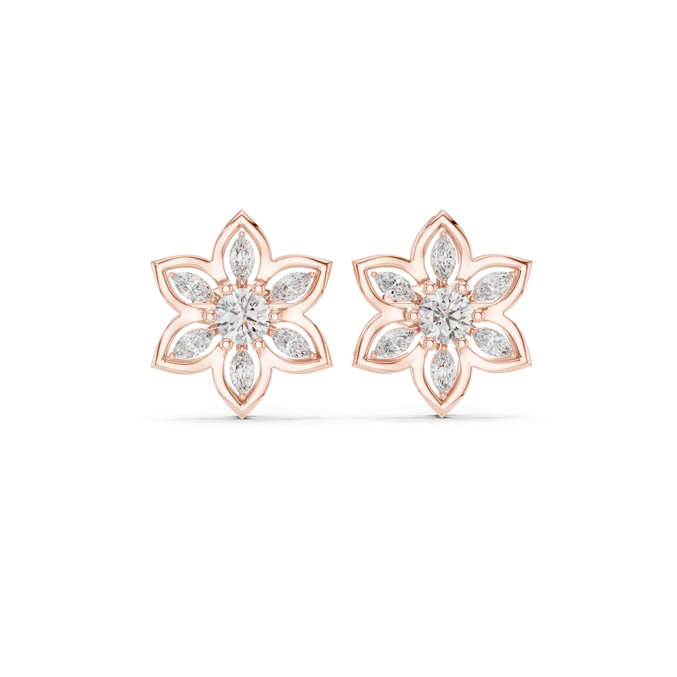 Flower Moissanite Stud Earrings, 925 Sterling Silver, Dainty Bridal Statement