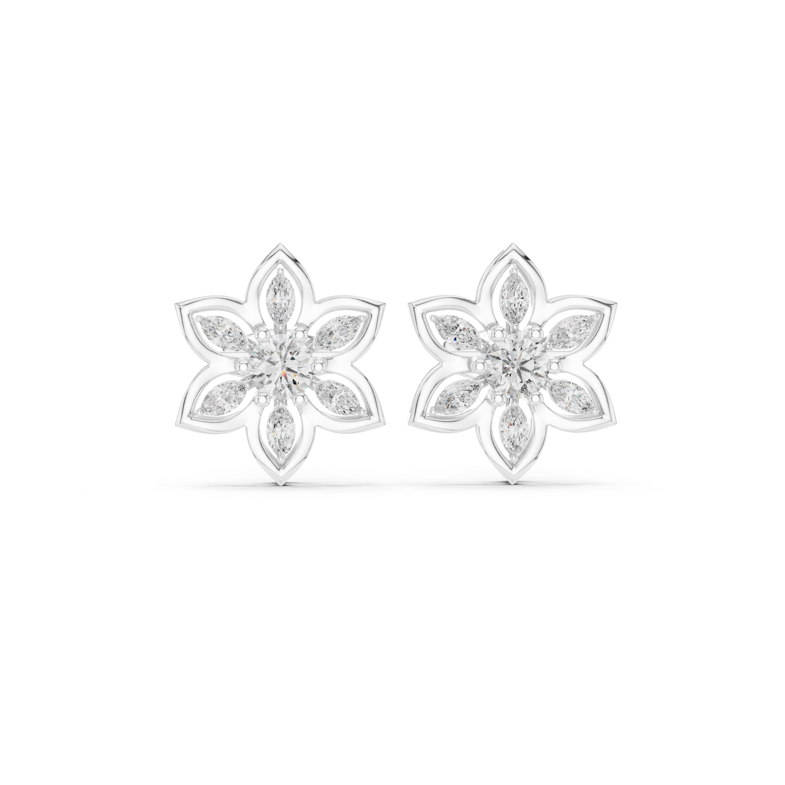Flower Moissanite Stud Earrings, 925 Sterling Silver, Dainty Bridal Statement