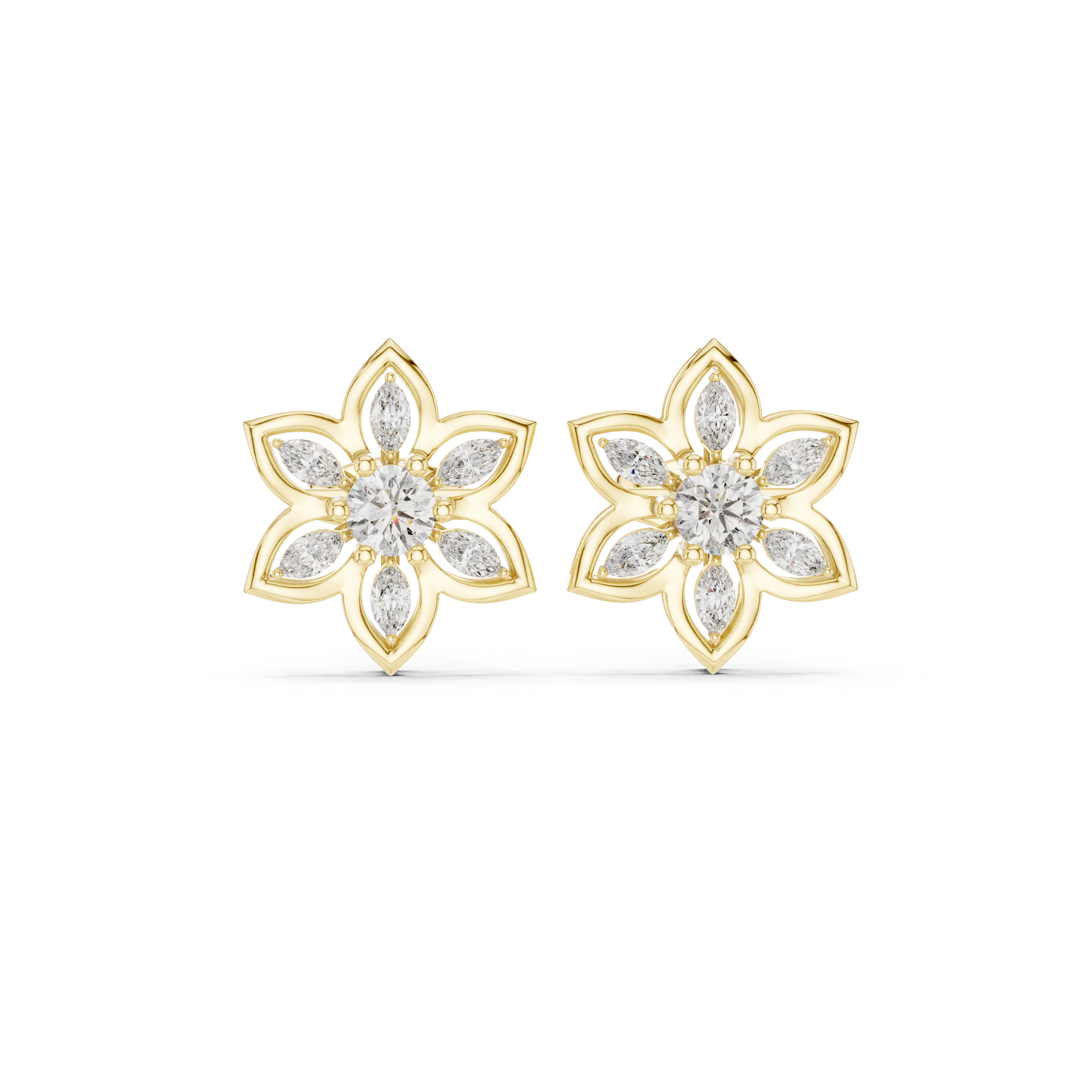 Flower Moissanite Stud Earrings, 925 Sterling Silver, Dainty Bridal Statement