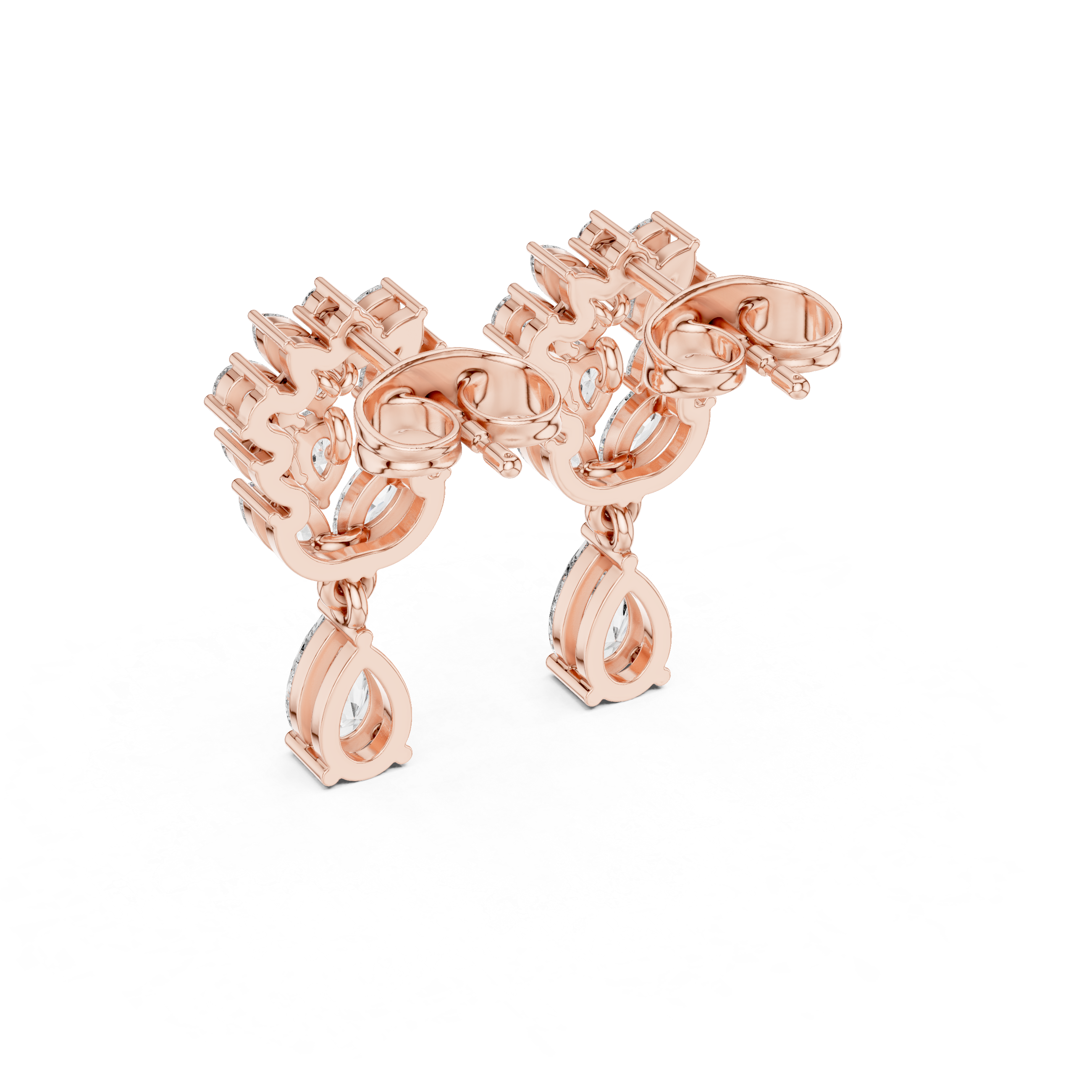 Leaf Cluster Pear Cut Moissanite Earrings, Sterling Silver Bridal Vine Floral (D Color, VVS1)
