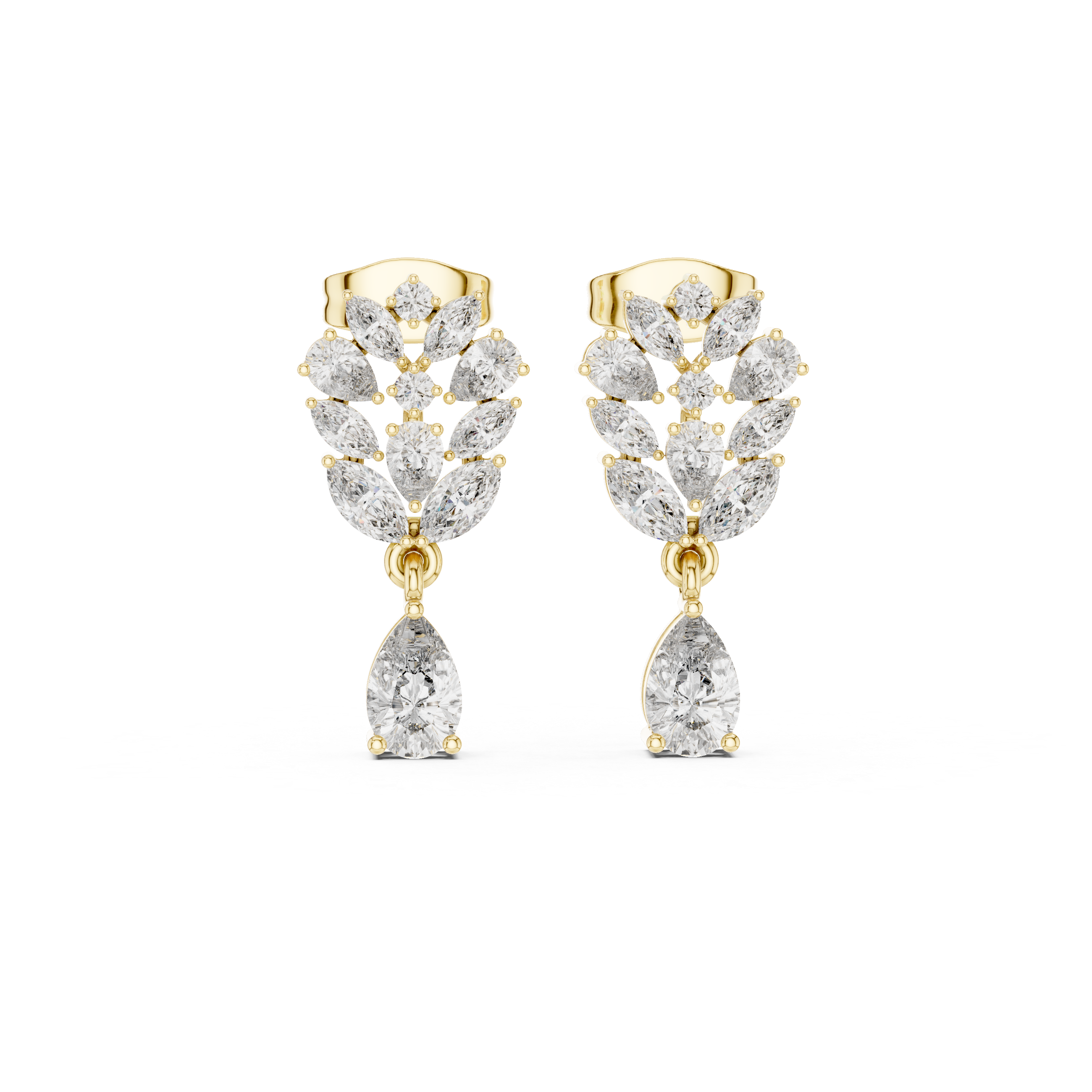 Leaf Cluster Pear Cut Moissanite Earrings, Sterling Silver Bridal Vine Floral (D Color, VVS1)