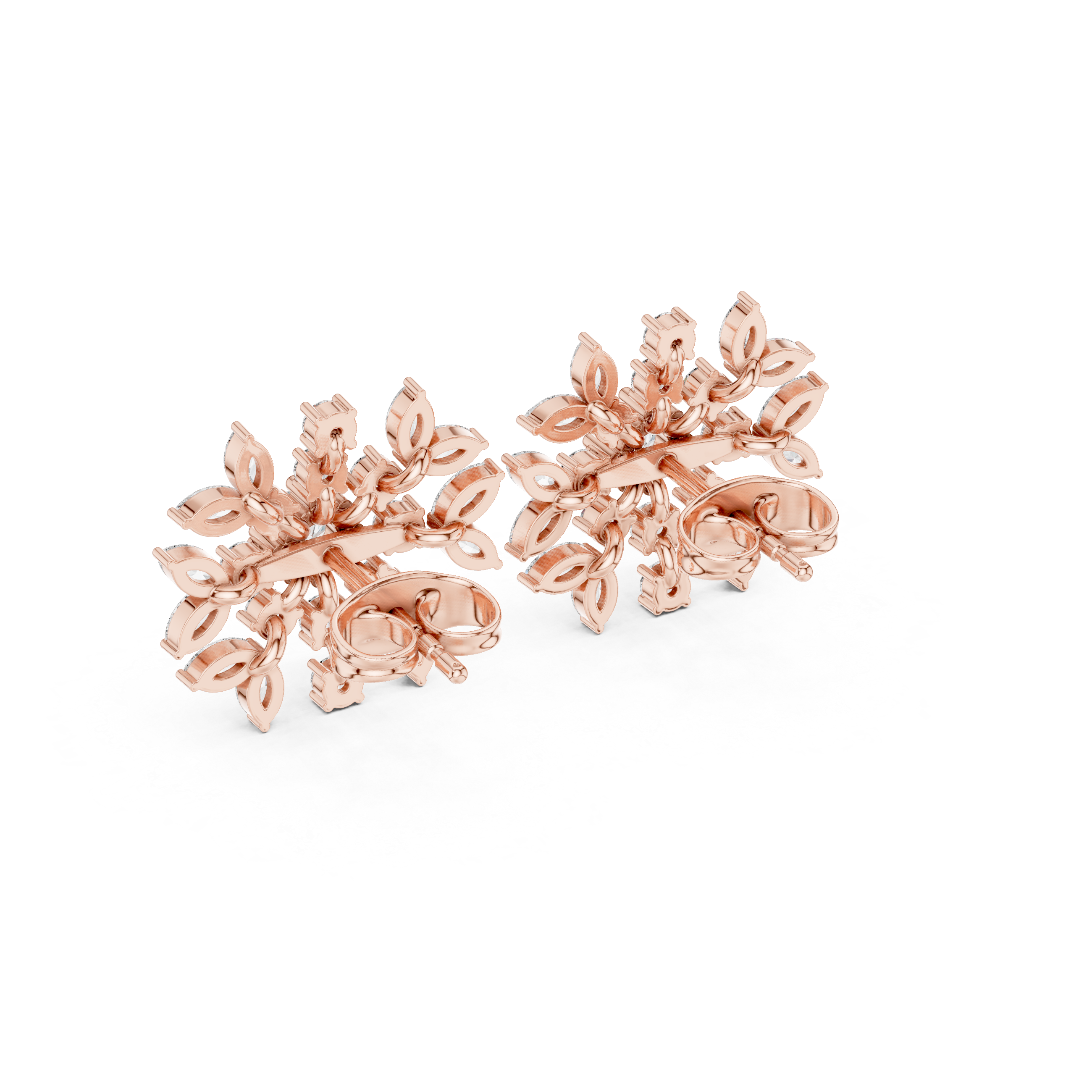 Snowflake Moissanite Stud Earrings, 925 Sterling Silver, Celestial Marquise Cluster