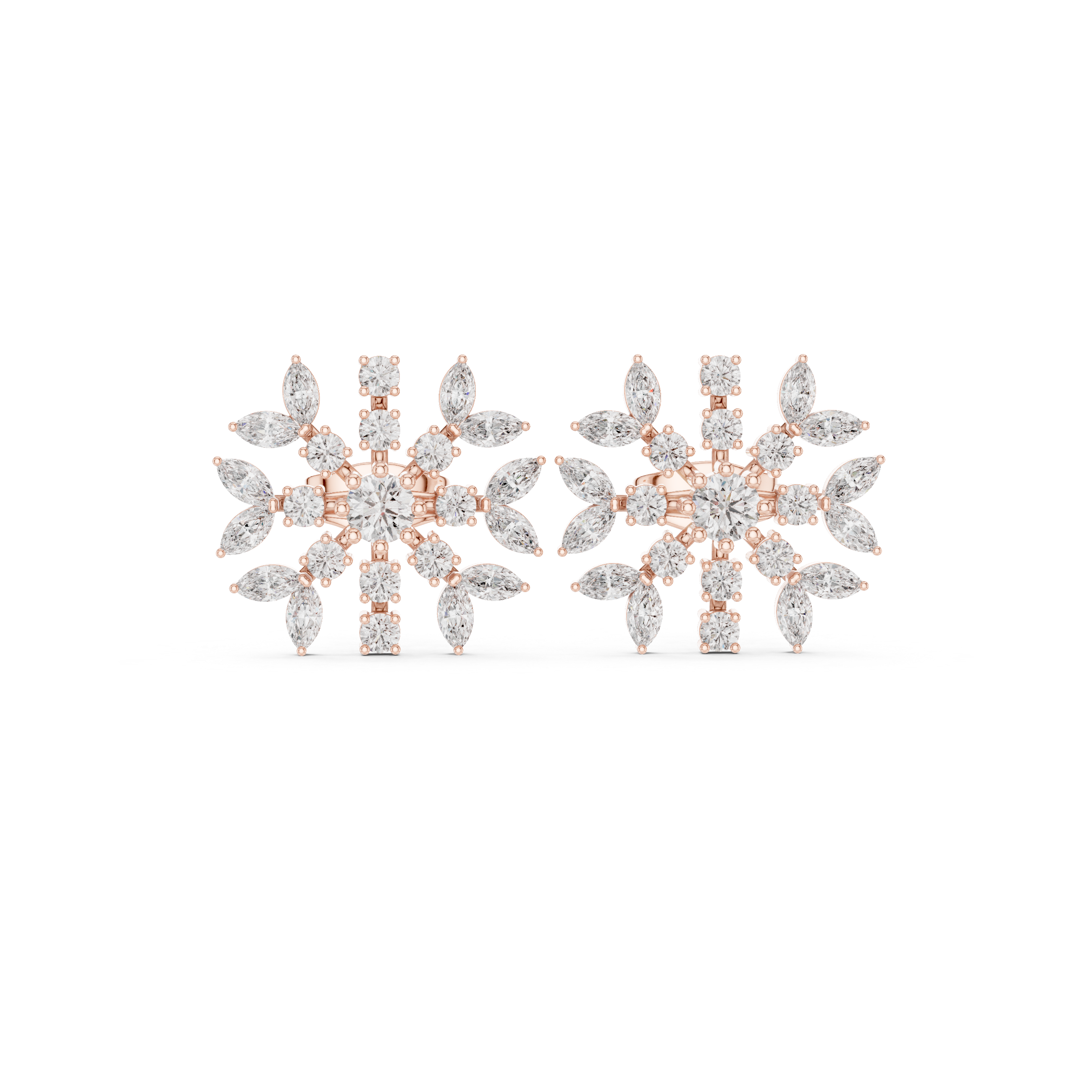 Snowflake Moissanite Stud Earrings, 925 Sterling Silver, Celestial Marquise Cluster