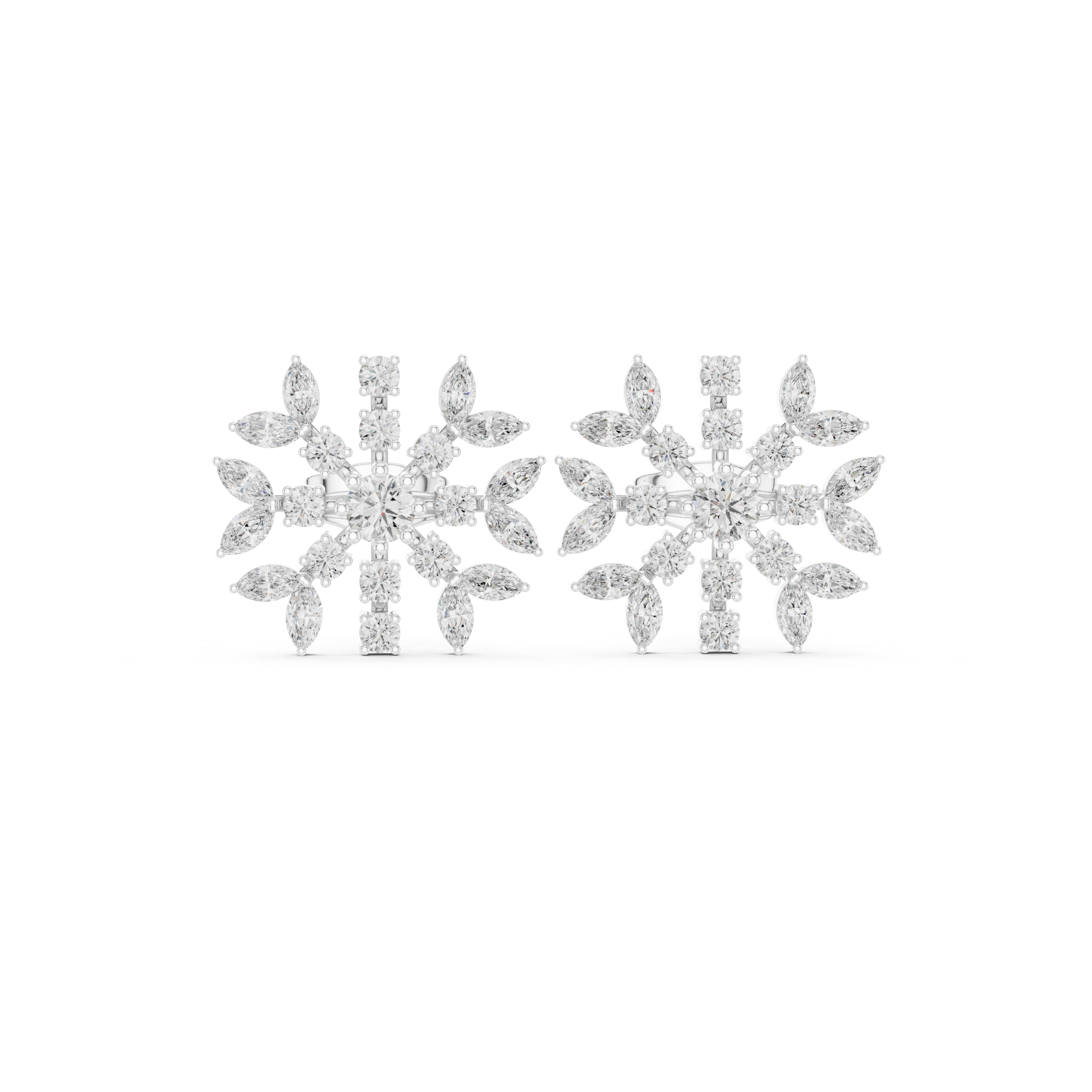 Snowflake Moissanite Stud Earrings, 925 Sterling Silver, Celestial Marquise Cluster
