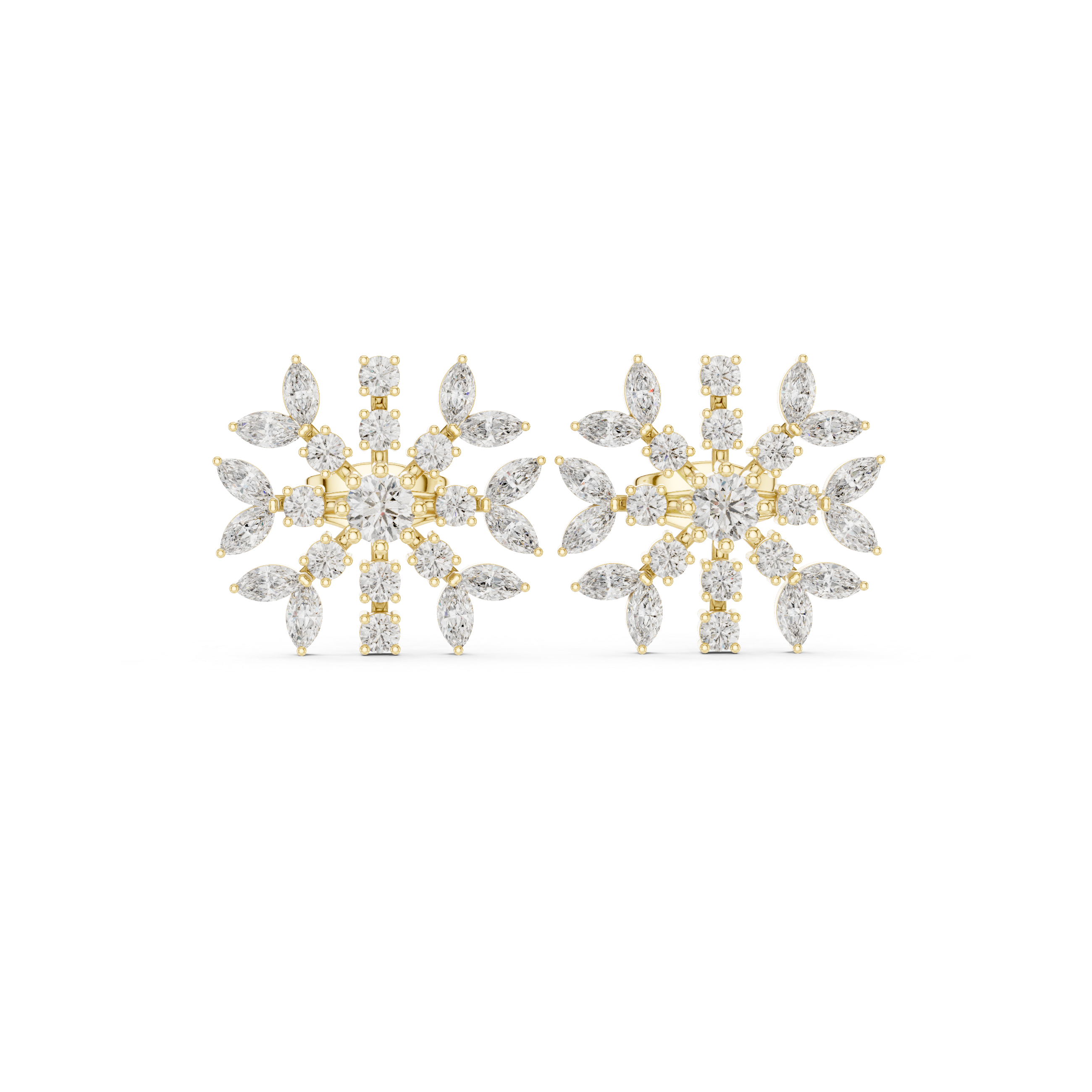 Snowflake Moissanite Stud Earrings, 925 Sterling Silver, Celestial Marquise Cluster
