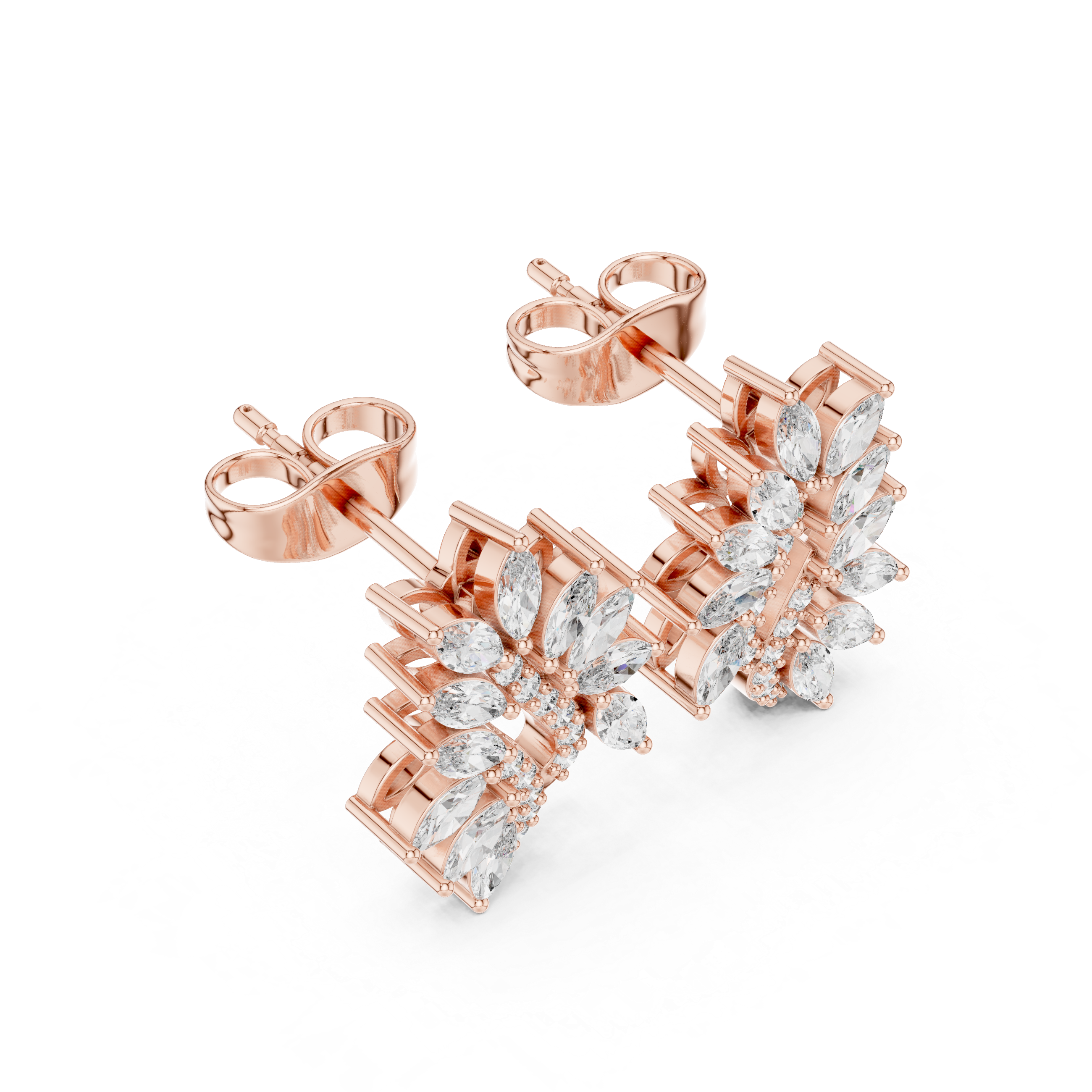 Nature Inspired Leaf Moissanite Stud Earrings, 925 Sterling Silver Marquise Vine Bridal Earrings