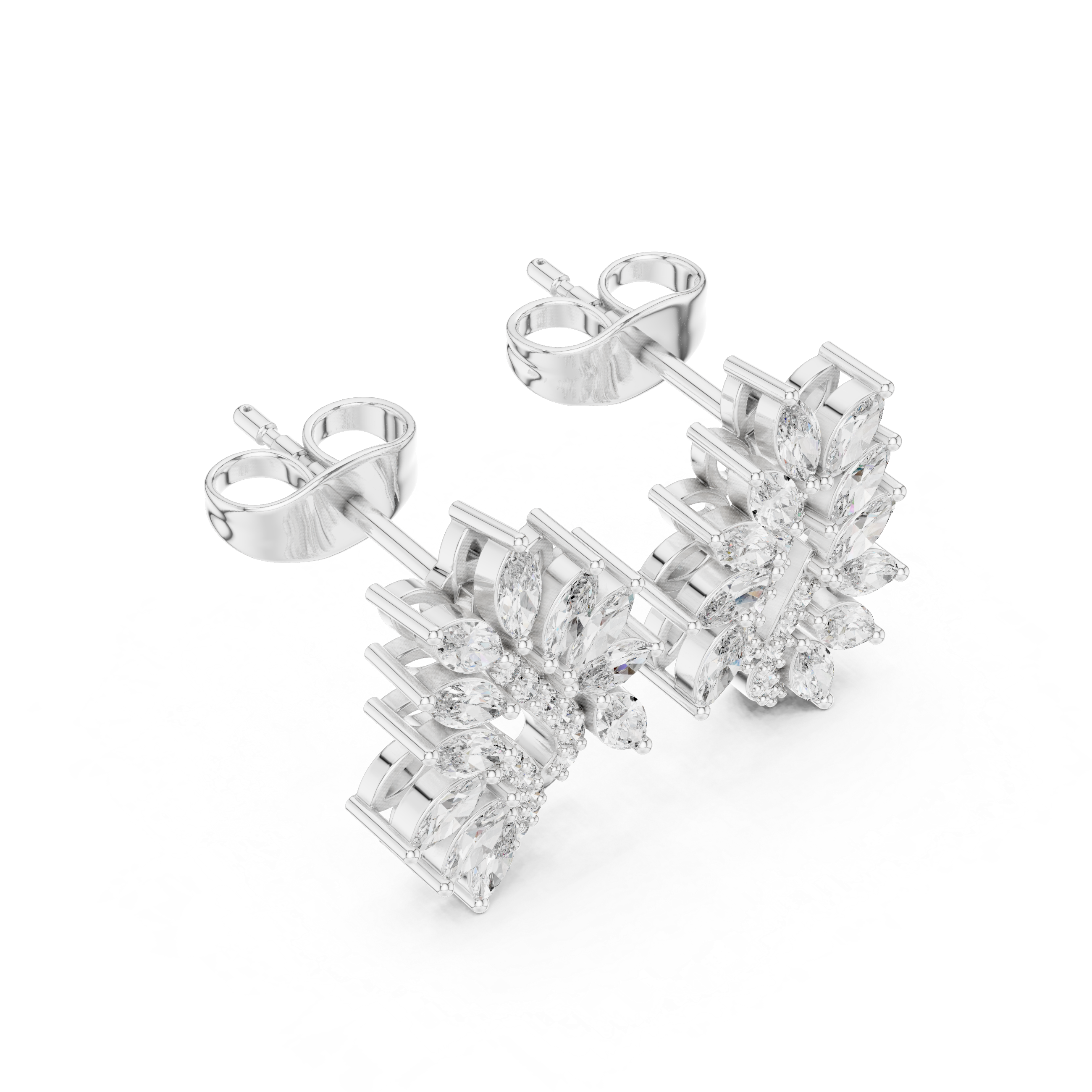 Nature Inspired Leaf Moissanite Stud Earrings, 925 Sterling Silver Marquise Vine Bridal Earrings