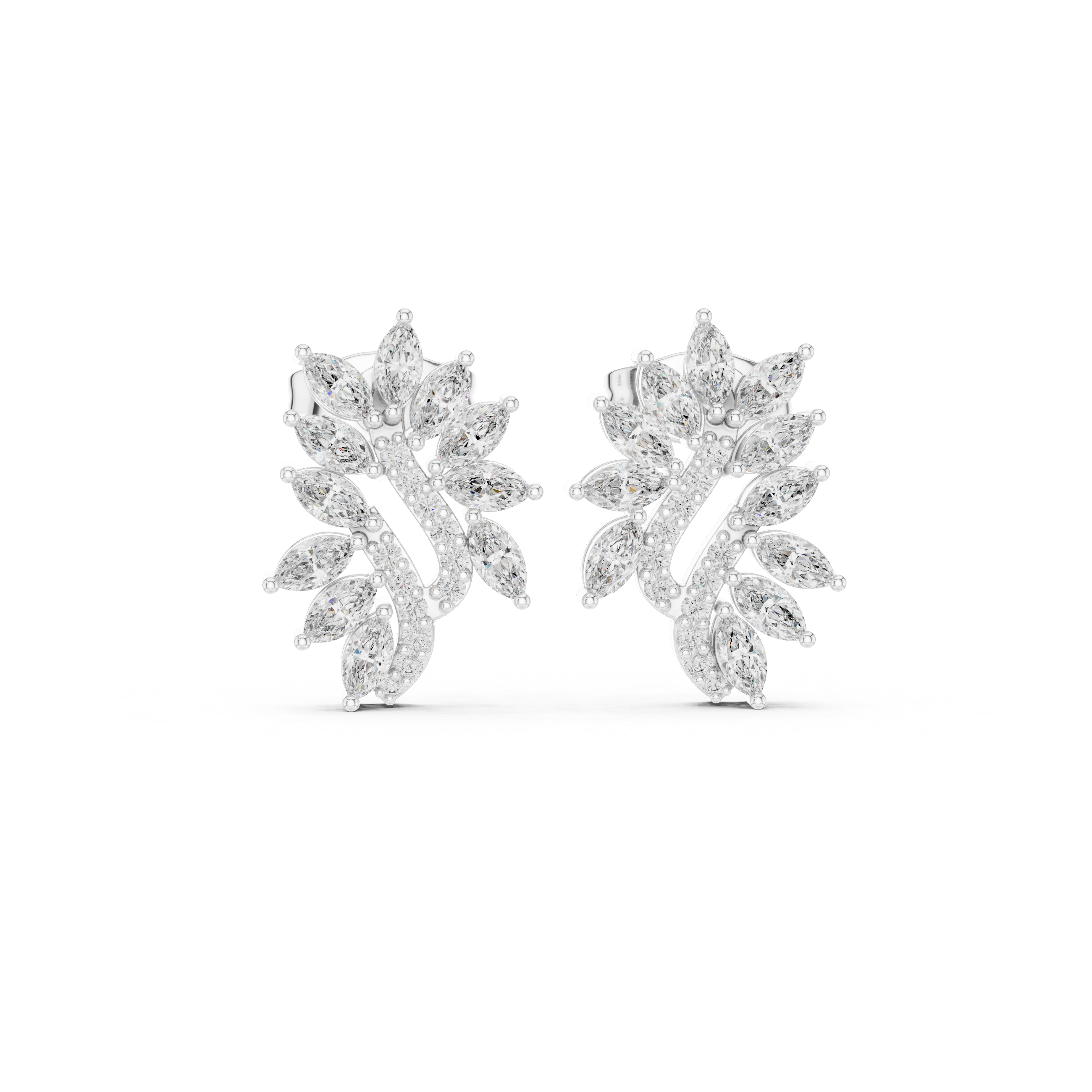 Nature Inspired Leaf Moissanite Stud Earrings, 925 Sterling Silver Marquise Vine Bridal Earrings
