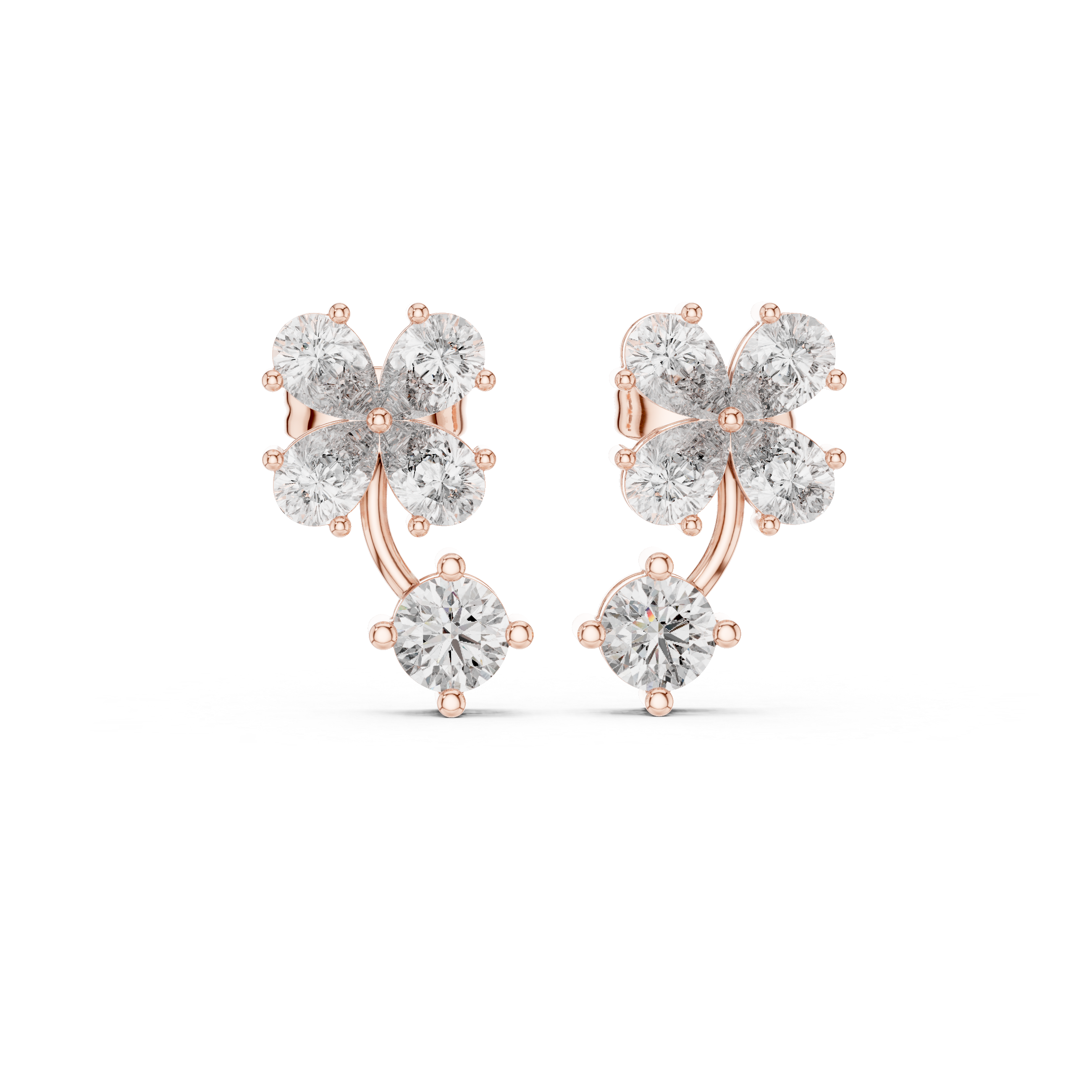 Moissanite Flower Ear Jackets, 925 Sterling Silver, Round Brilliant Dangle Earrings