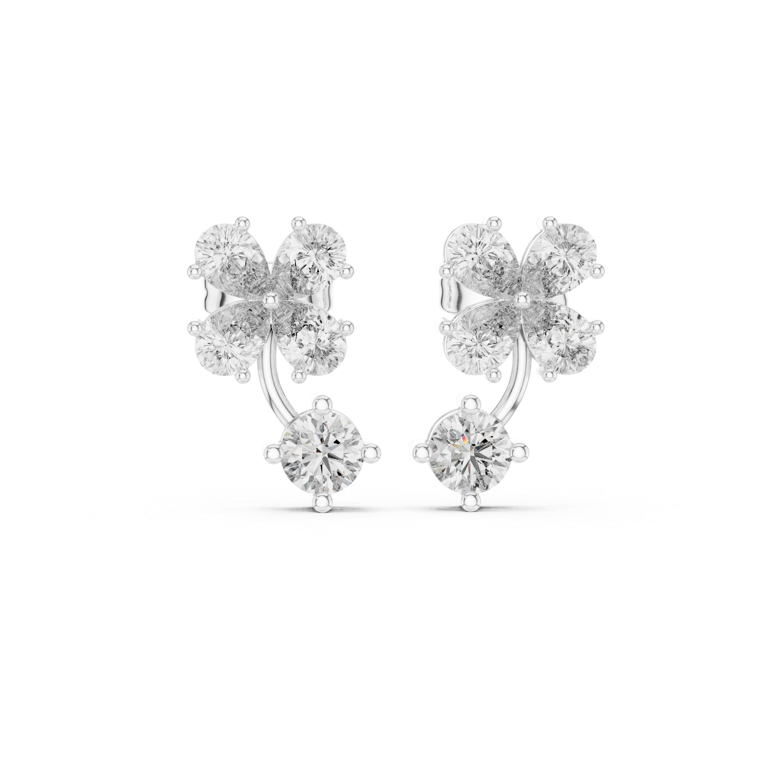 Moissanite Flower Ear Jackets, 925 Sterling Silver, Round Brilliant Dangle Earrings