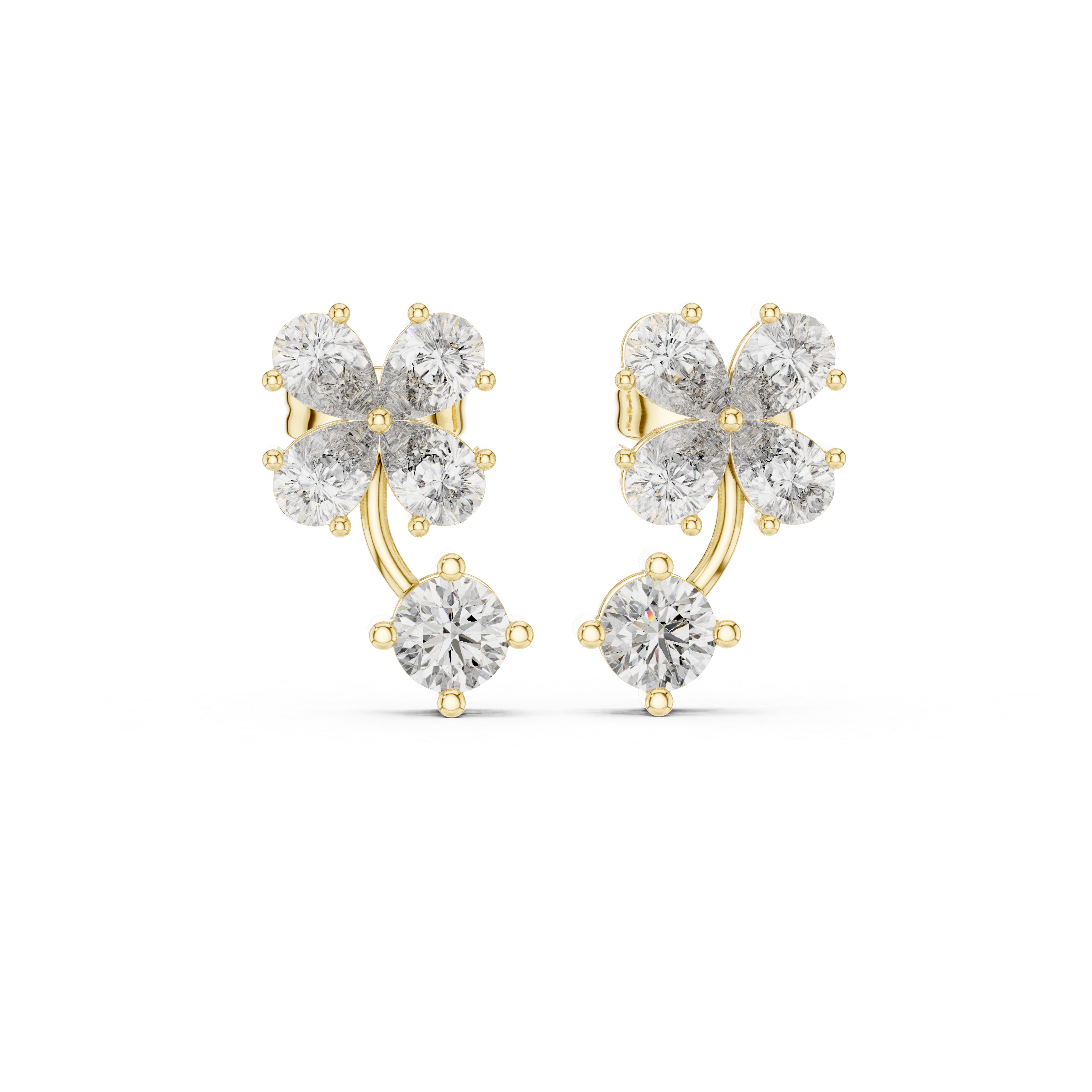 Moissanite Flower Ear Jackets, 925 Sterling Silver, Round Brilliant Dangle Earrings