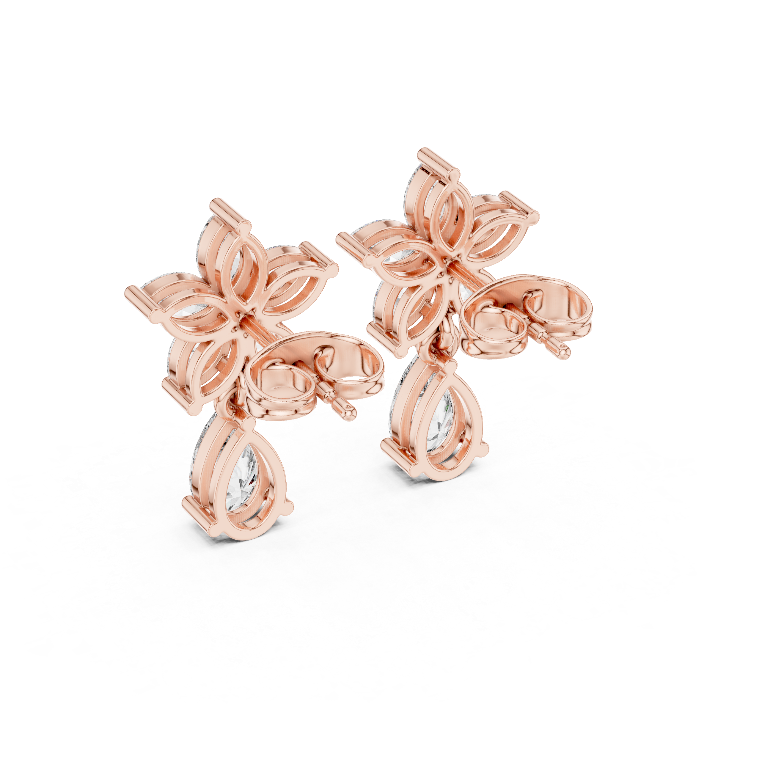 Floral Pear Cut Moissanite Dangle Earrings, 925 Sterling Silver, Art Deco Bridal