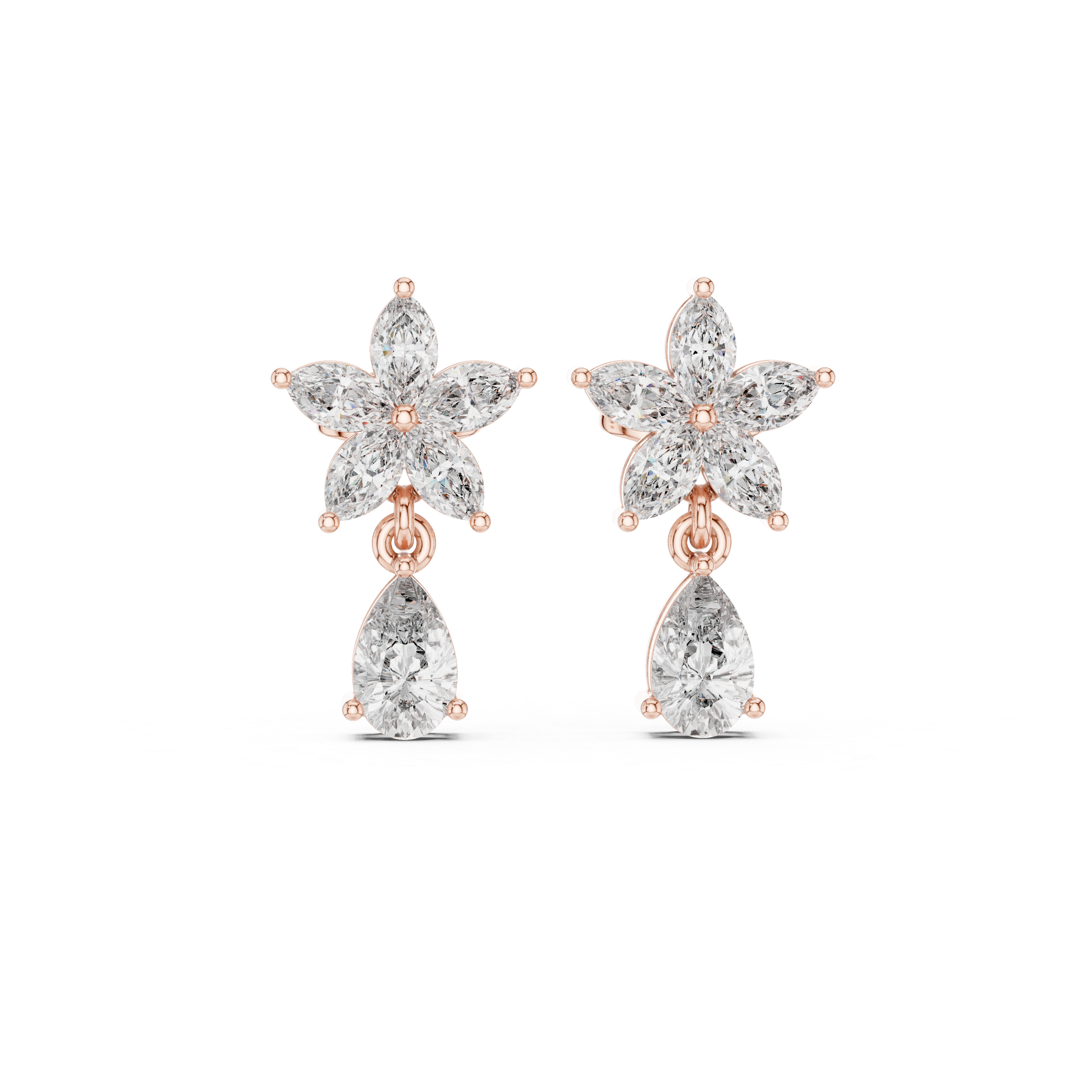 Floral Pear Cut Moissanite Dangle Earrings, 925 Sterling Silver, Art Deco Bridal