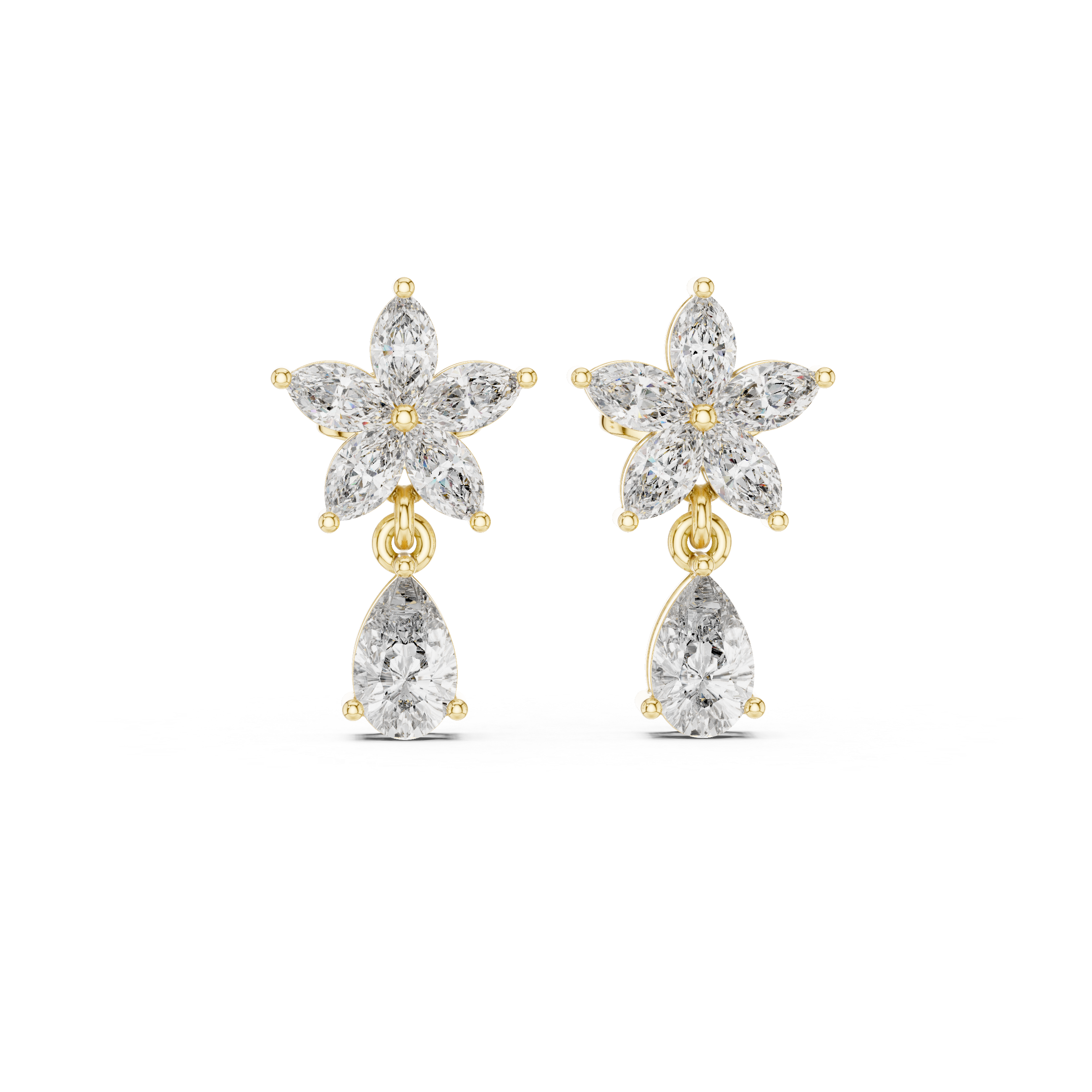 Floral Pear Cut Moissanite Dangle Earrings, 925 Sterling Silver, Art Deco Bridal