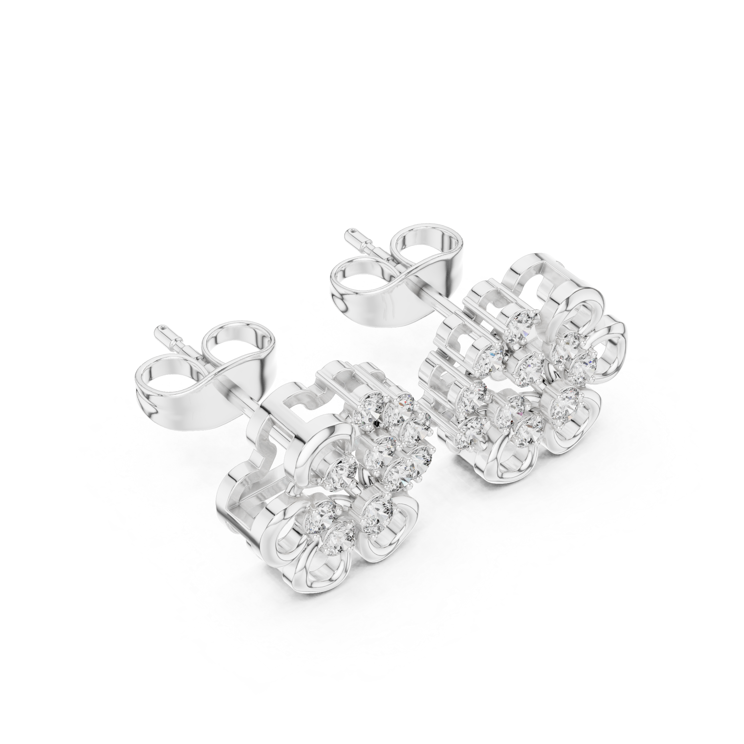 Moissanite Floral Cluster Stud Earrings, 925 Sterling Silver Bridal Jewelry