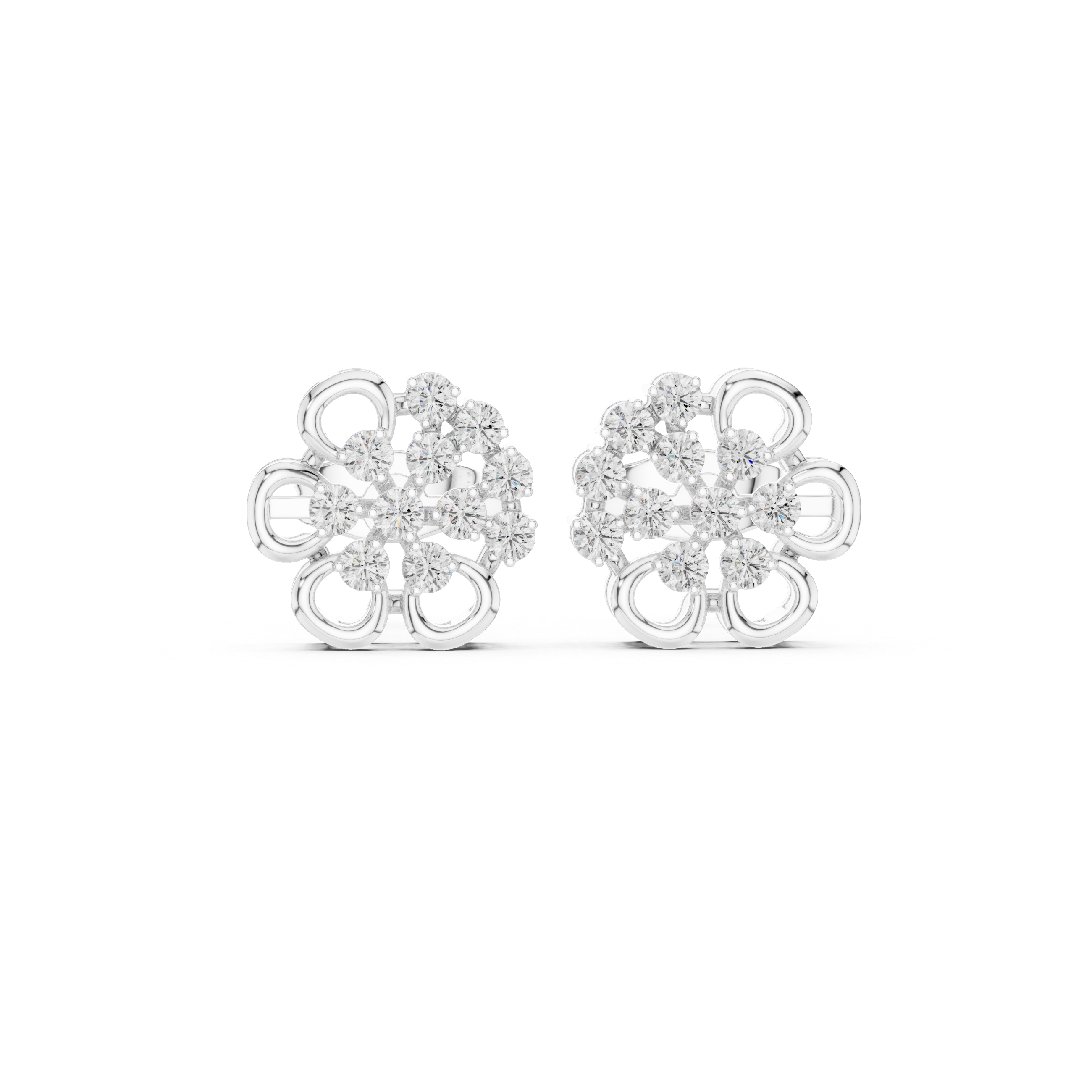 Moissanite Floral Cluster Stud Earrings, 925 Sterling Silver Bridal Jewelry