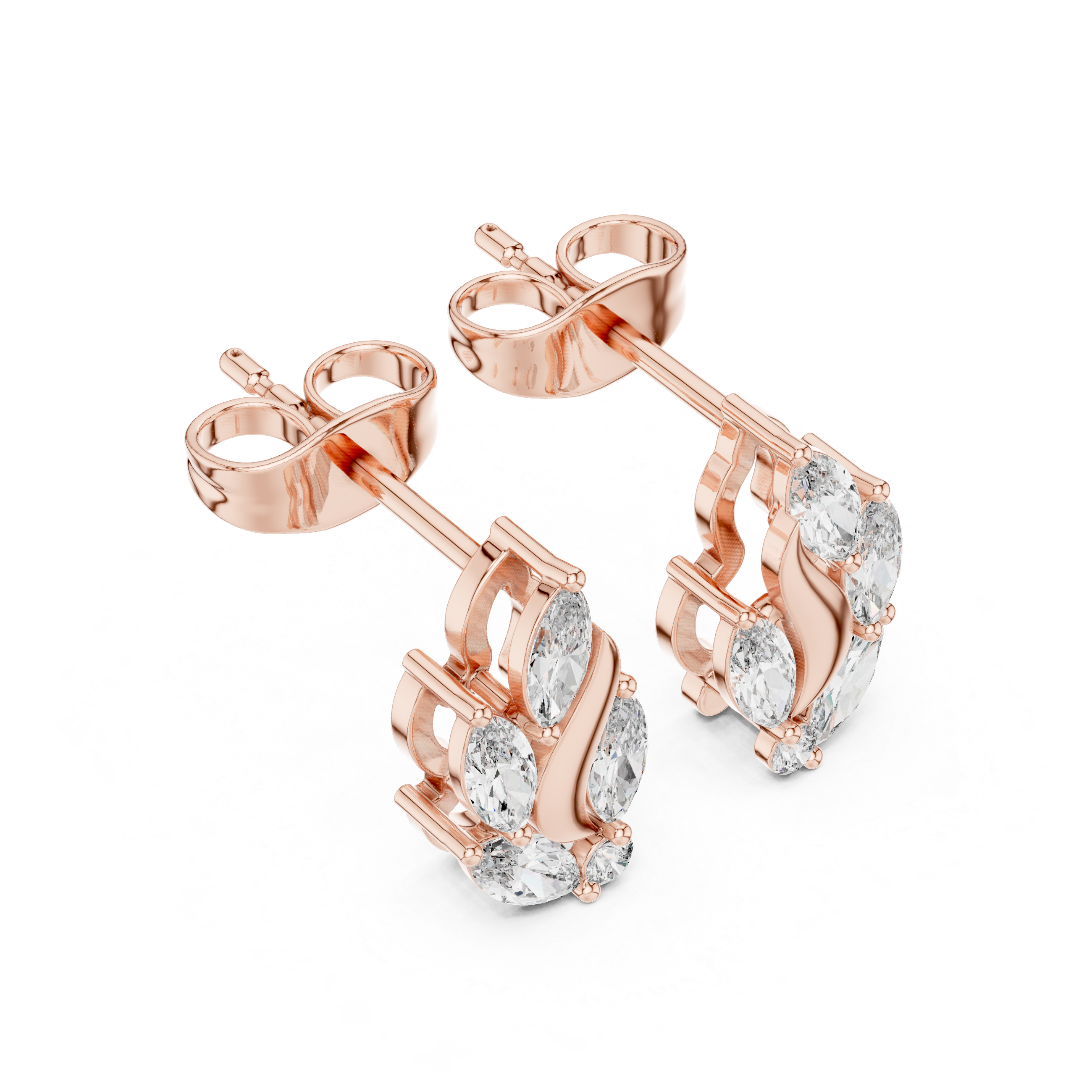 Curved Moissanite Vine Crawler Earrings, 925 Sterling Silver Leaf Studs