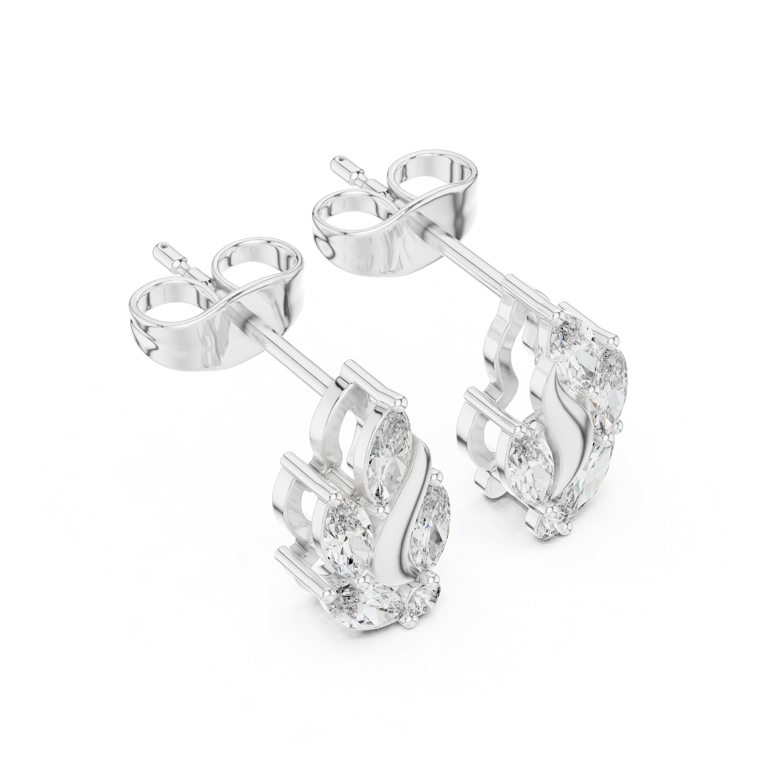 Curved Moissanite Vine Crawler Earrings, 925 Sterling Silver Leaf Studs