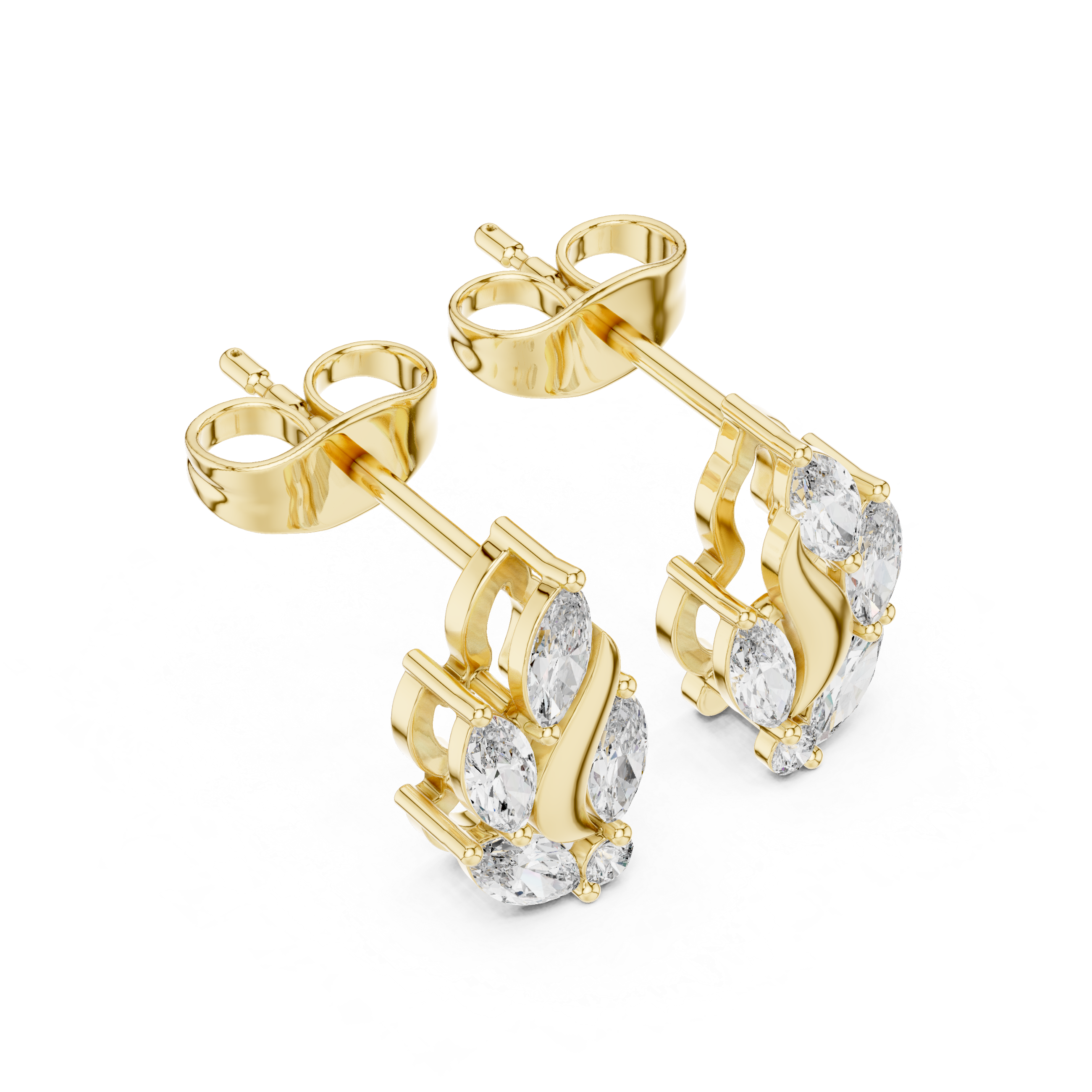 Curved Moissanite Vine Crawler Earrings, 925 Sterling Silver Leaf Studs