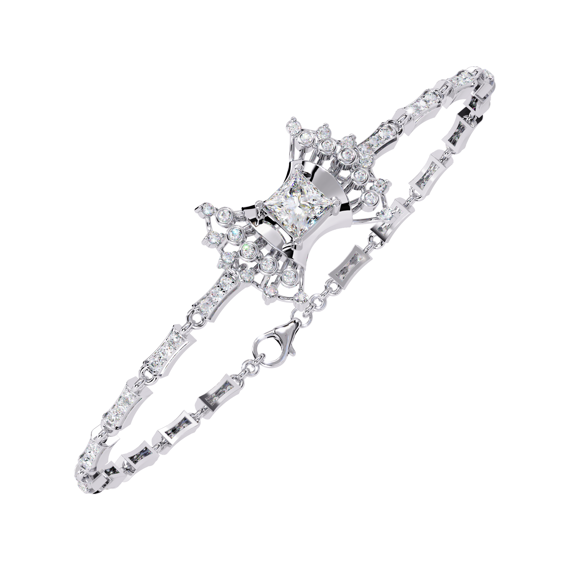 Handmade Moissanite Bangle Bracelet: 925 Sterling Silver Cuff