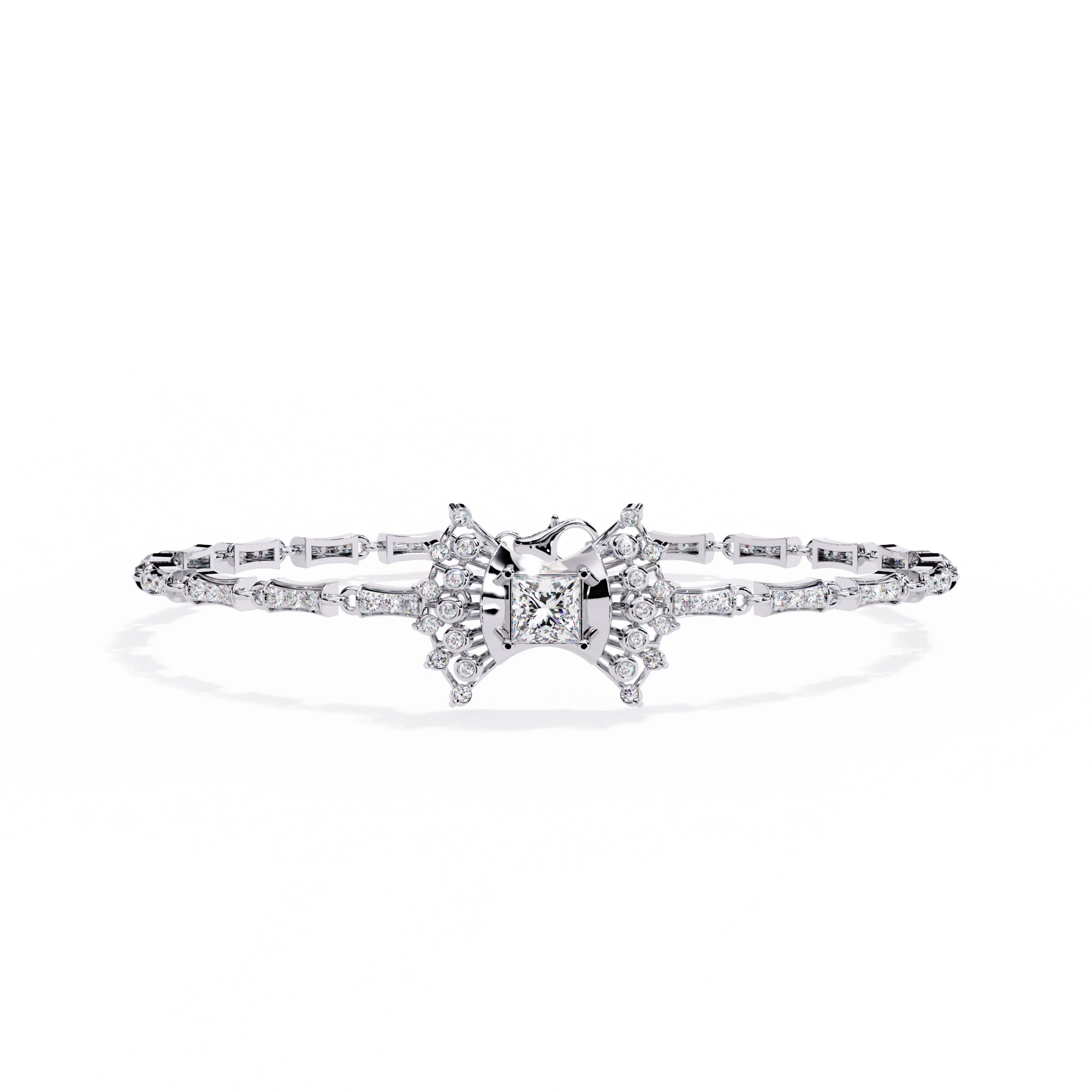 Handmade Moissanite Bangle Bracelet: 925 Sterling Silver Cuff