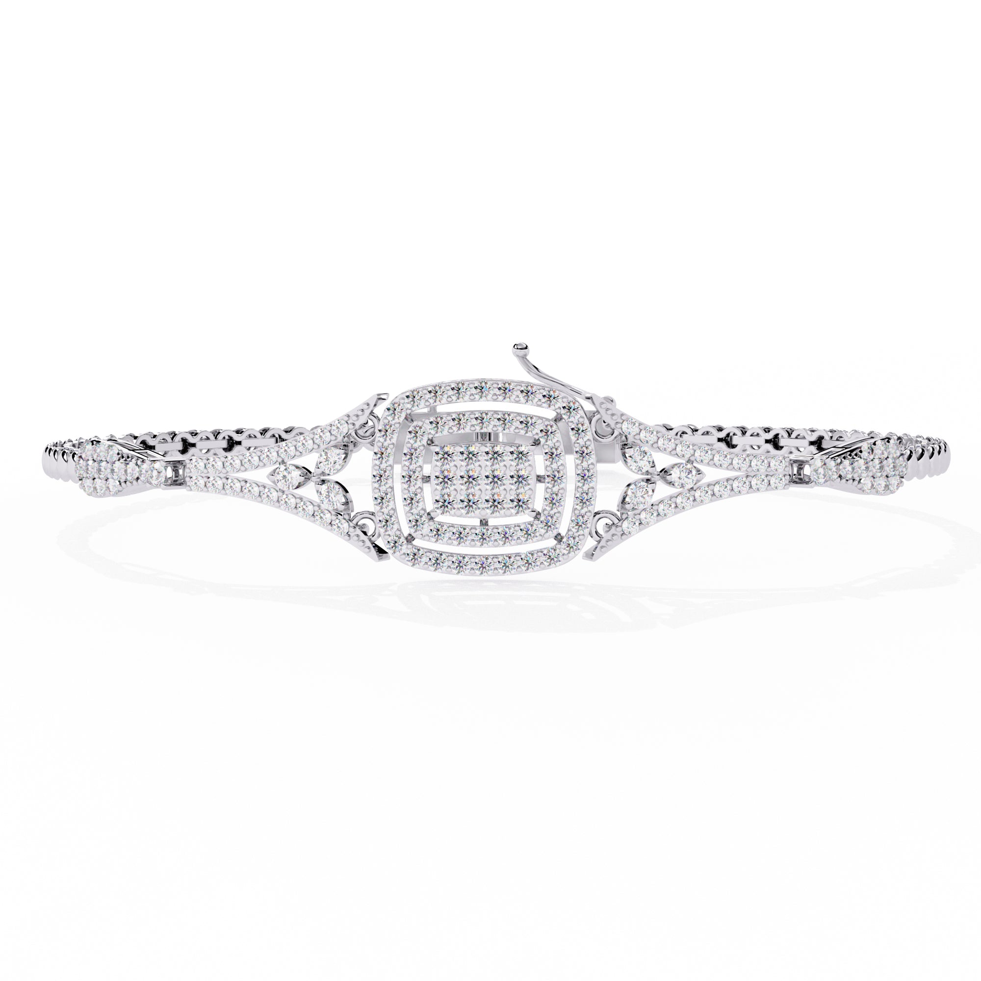 Moissanite Cuff Bracelet, Sterling Silver, Handmade Bridal Jewelry