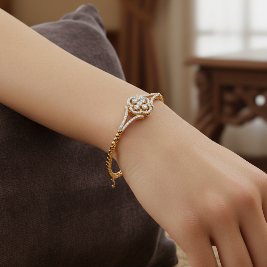 Handmade Moissanite Sterling Silver Bangle Bracelet, Anniversary Gift
