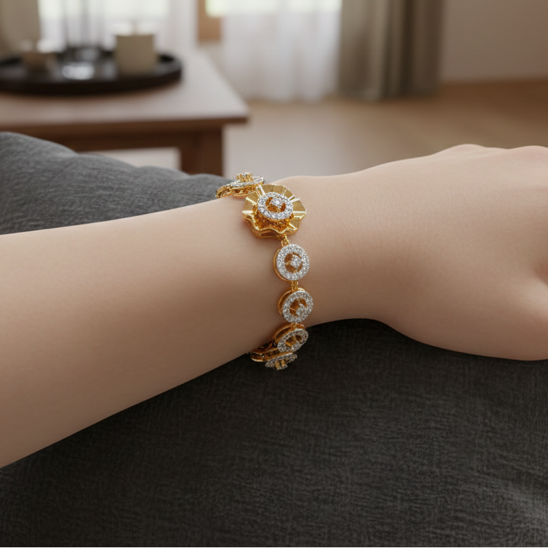 Handmade Moissanite Flower Bangle, 925 Sterling Silver Bridal Bracelet