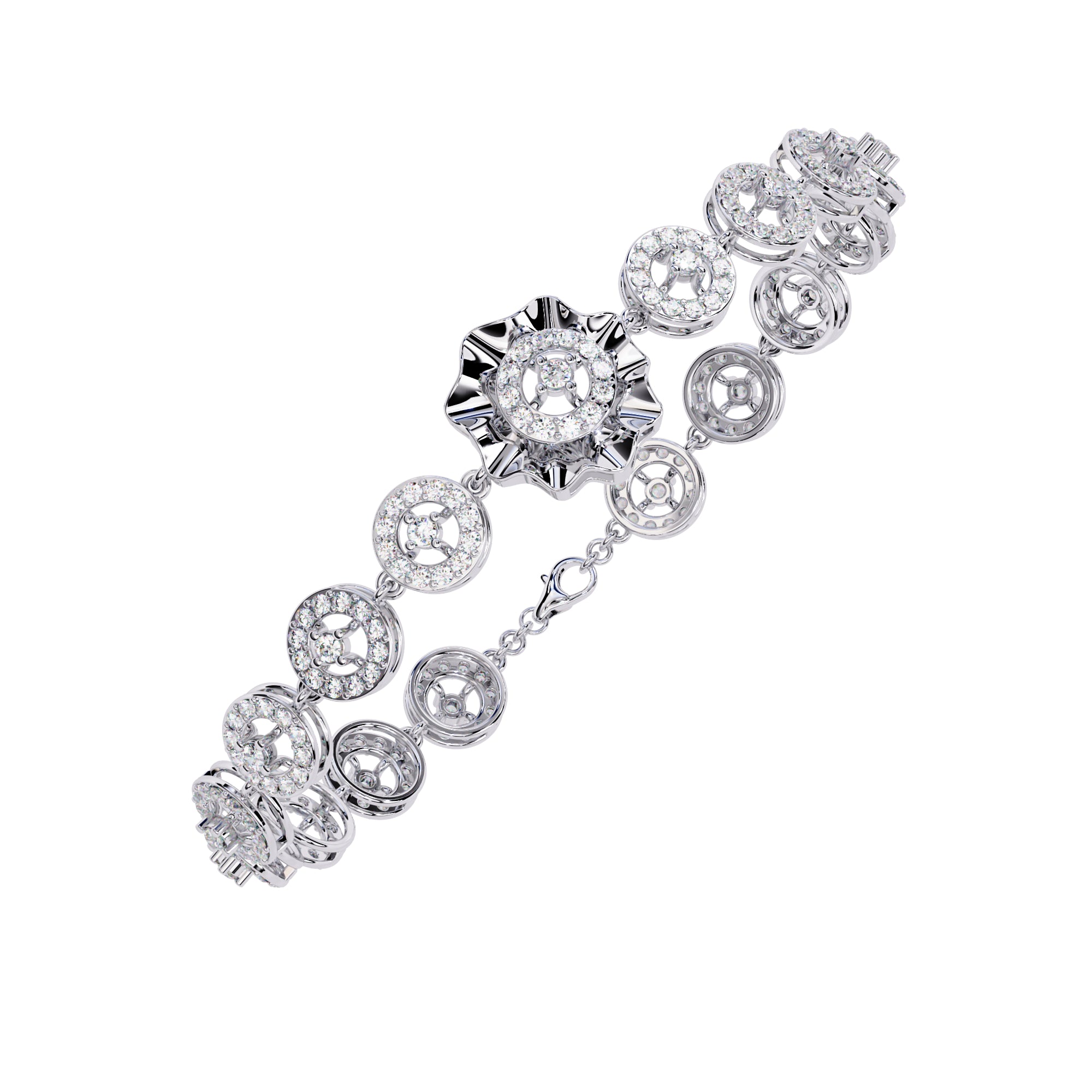 Handmade Moissanite Flower Bangle, 925 Sterling Silver Bridal Bracelet