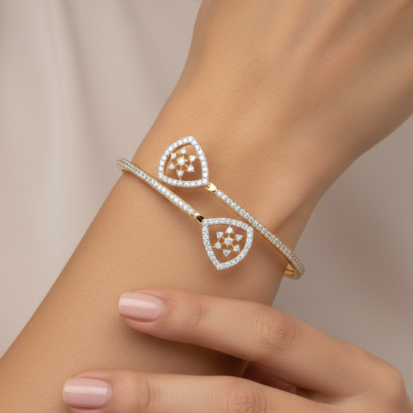 Handmade Moissanite Bangle Bracelet, 925 Sterling Silver Cuff