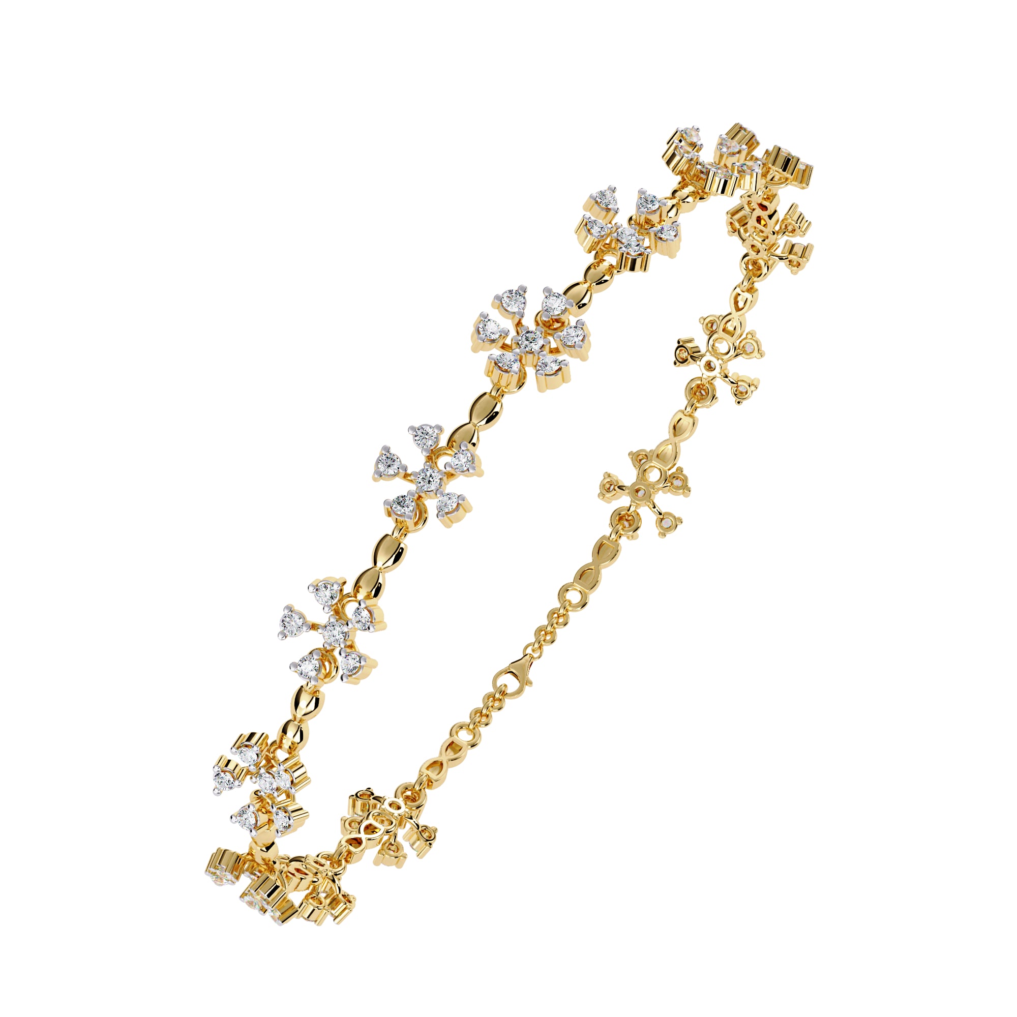 Handmade Moissanite Flower Bracelet, 925 Sterling Silver, Bridal Floral Jewelry