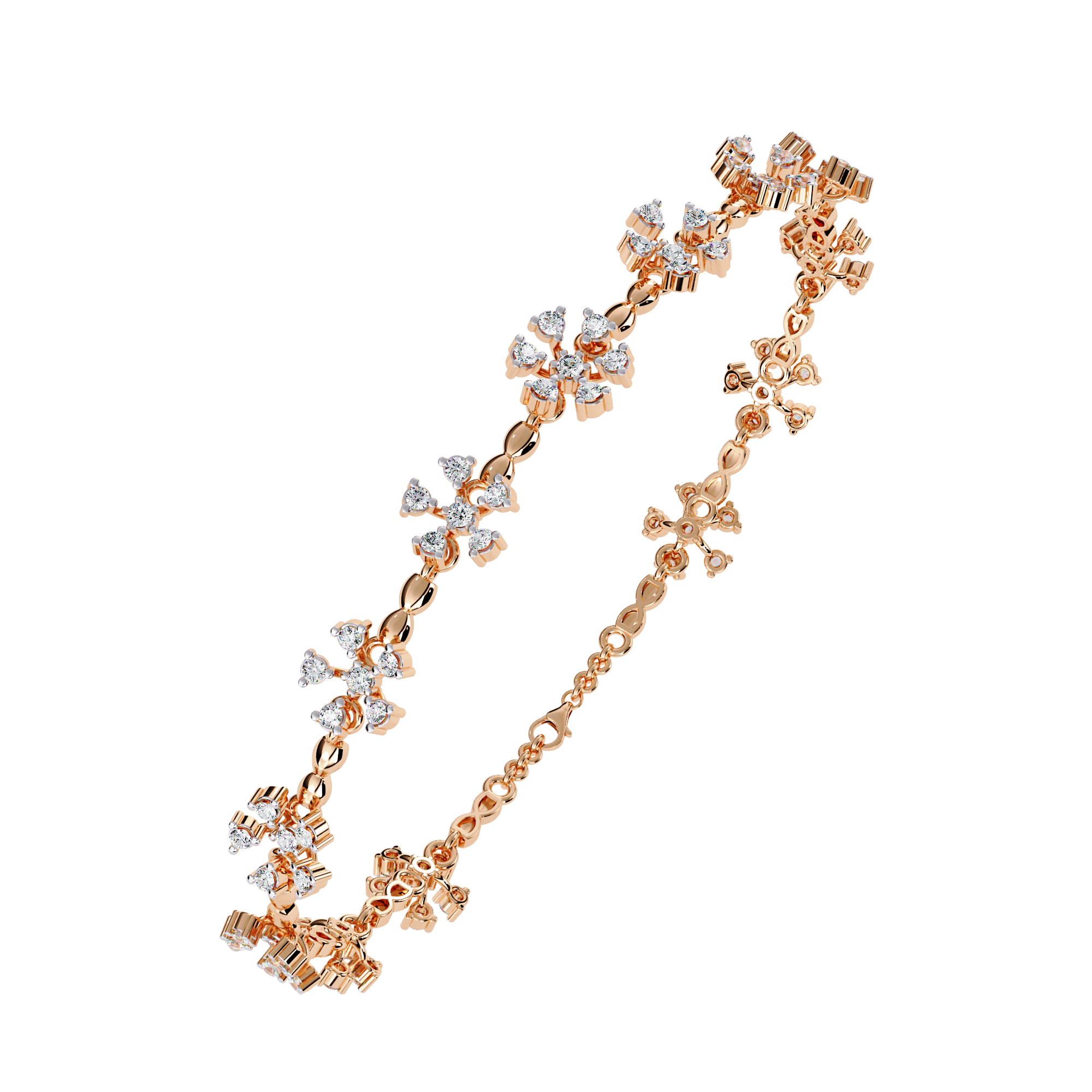 Handmade Moissanite Flower Bracelet, 925 Sterling Silver, Bridal Floral Jewelry